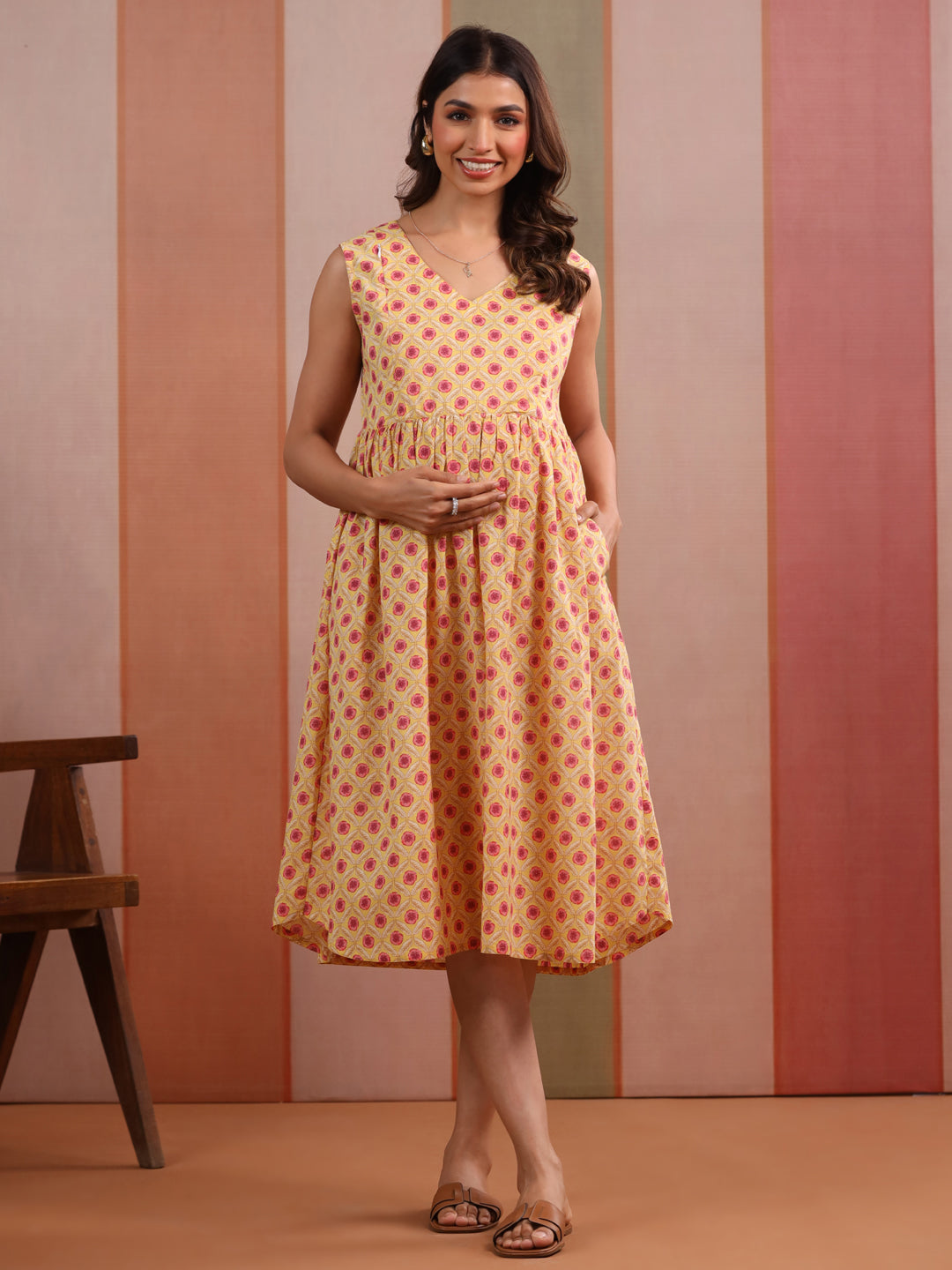 Blooming Basant Cotton Maternity - Nursing Shrug Dress