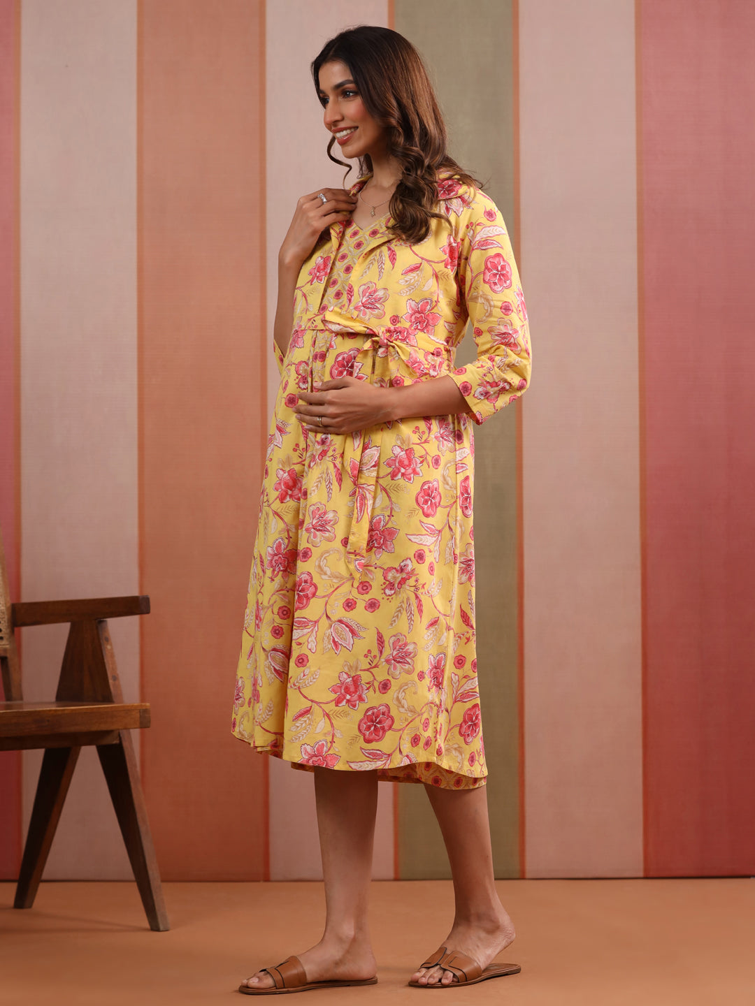 Blooming Basant Cotton Maternity - Nursing Shrug Dress