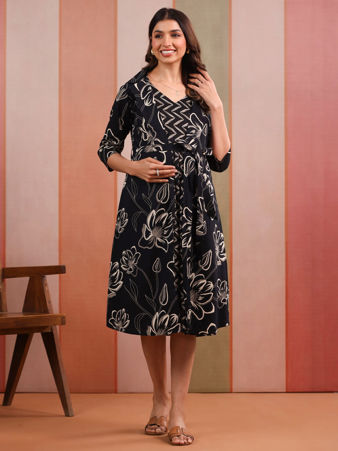 Midnight Floral Eclipse Cotton Maternity - Nursing Shrug Dress