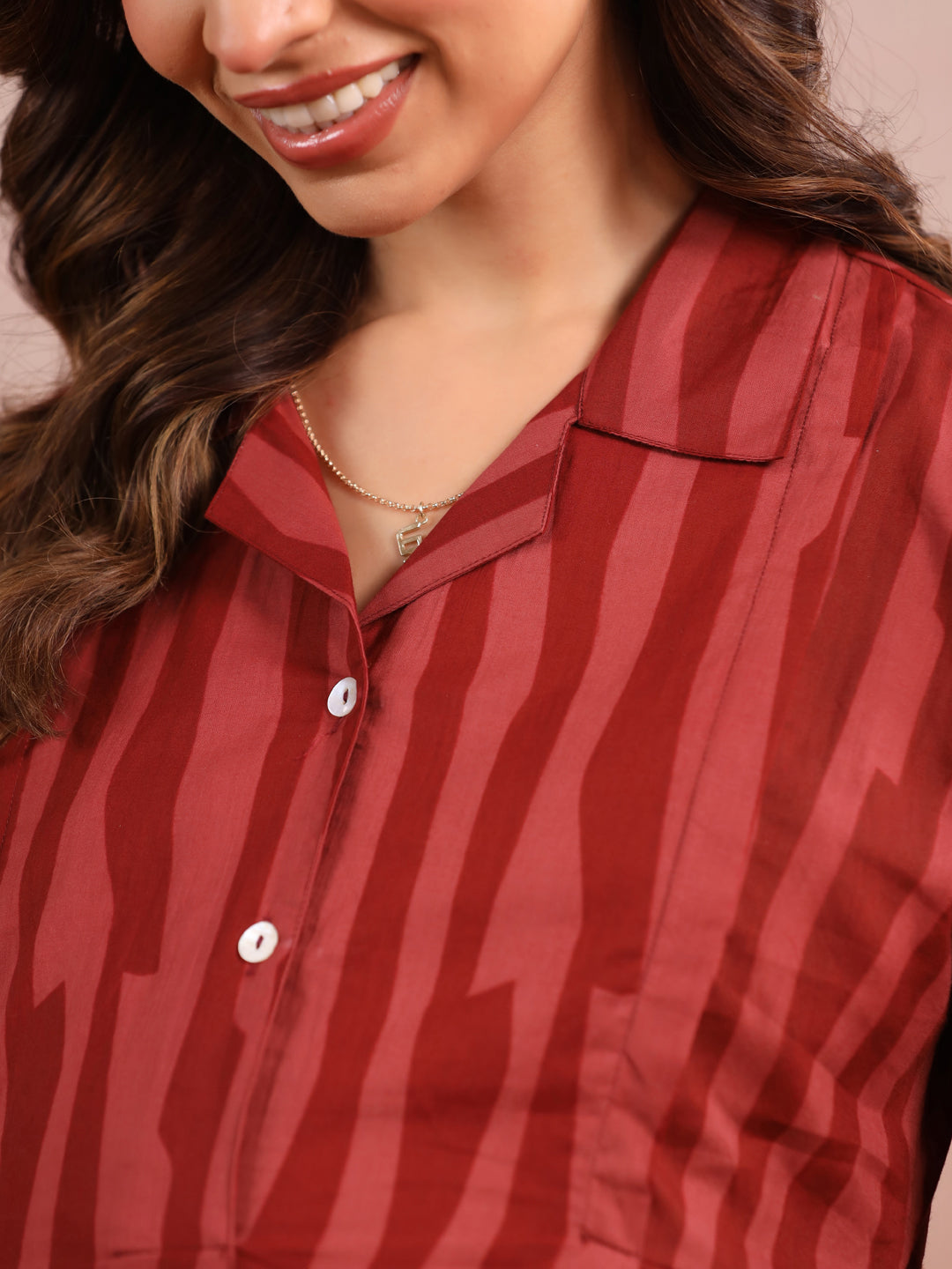 Rust Abstract Stripe Cotton Maternity - Nursing Kurta
