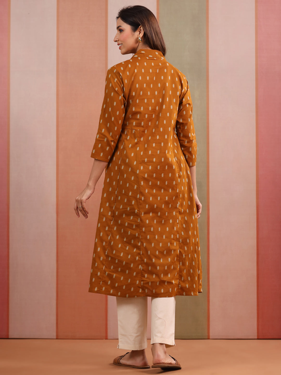 Mustard Loom Print Cotton Maternity - Nursing Kurta