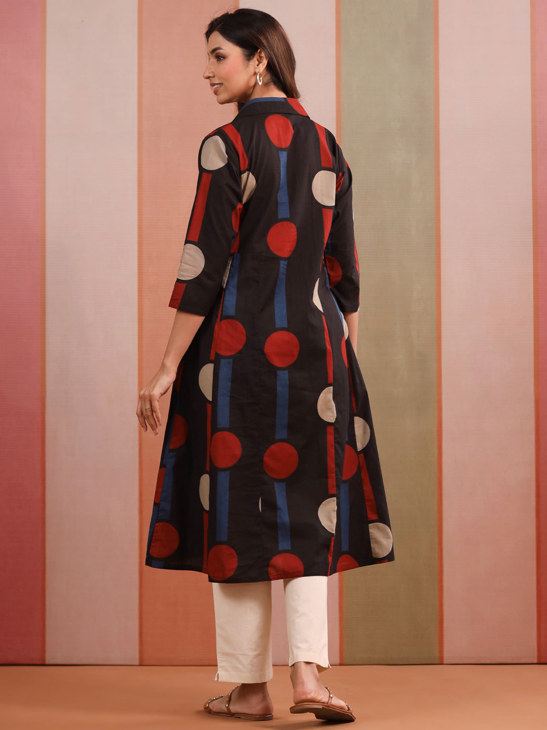 Black Geometric Ajrakh Cotton Maternity - Nursing Kurta