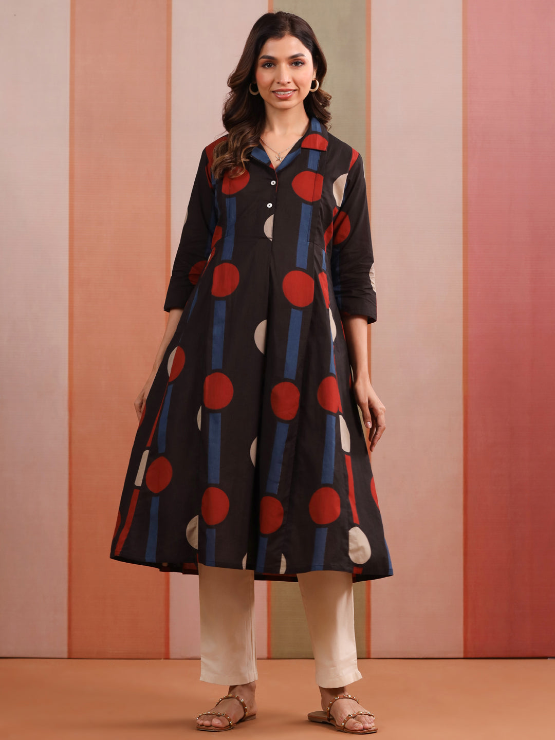 Black Geometric Ajrakh Cotton Maternity - Nursing Kurta