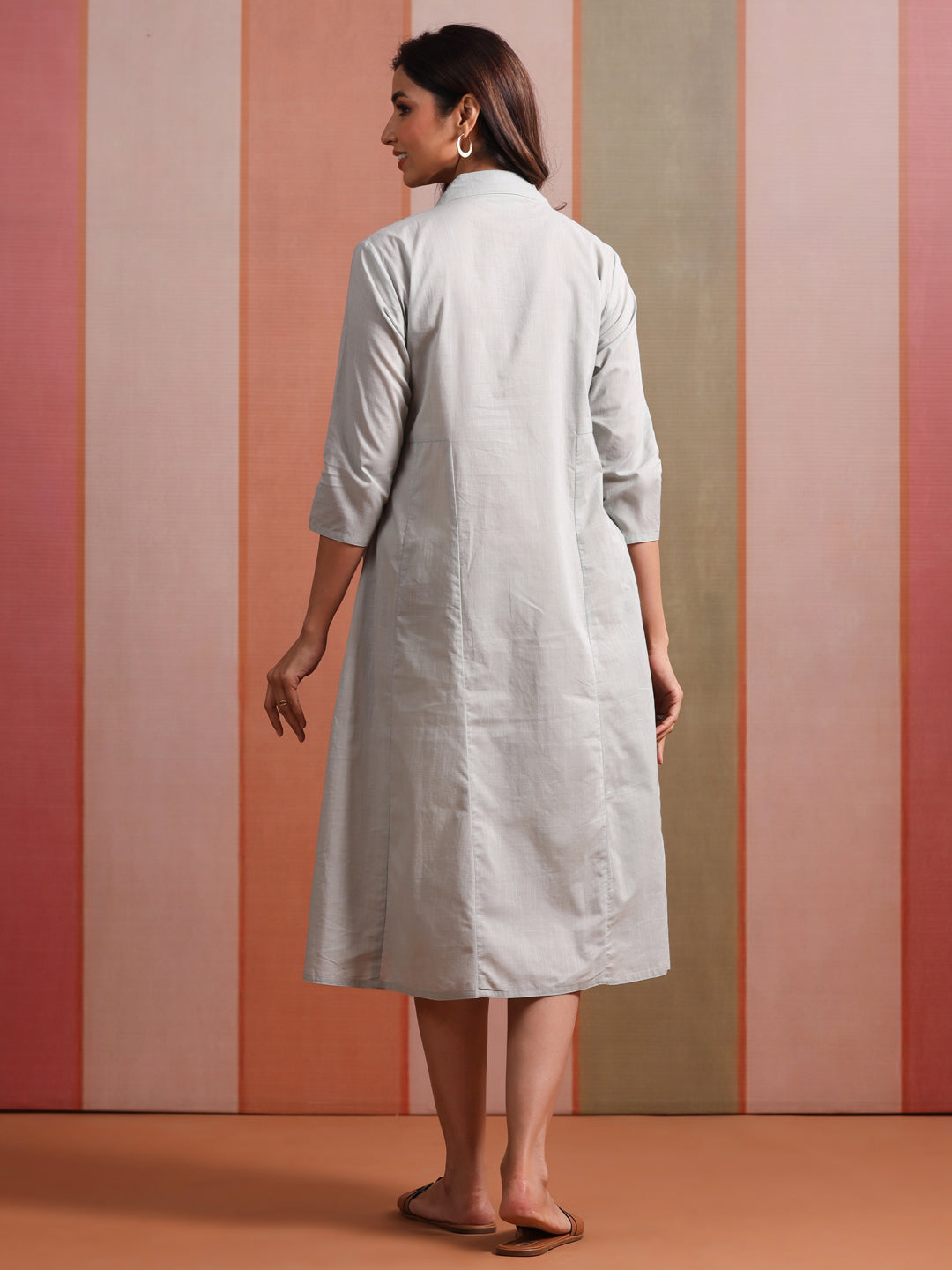Soft Grey Solid Slub Maternity - Nursing Dress