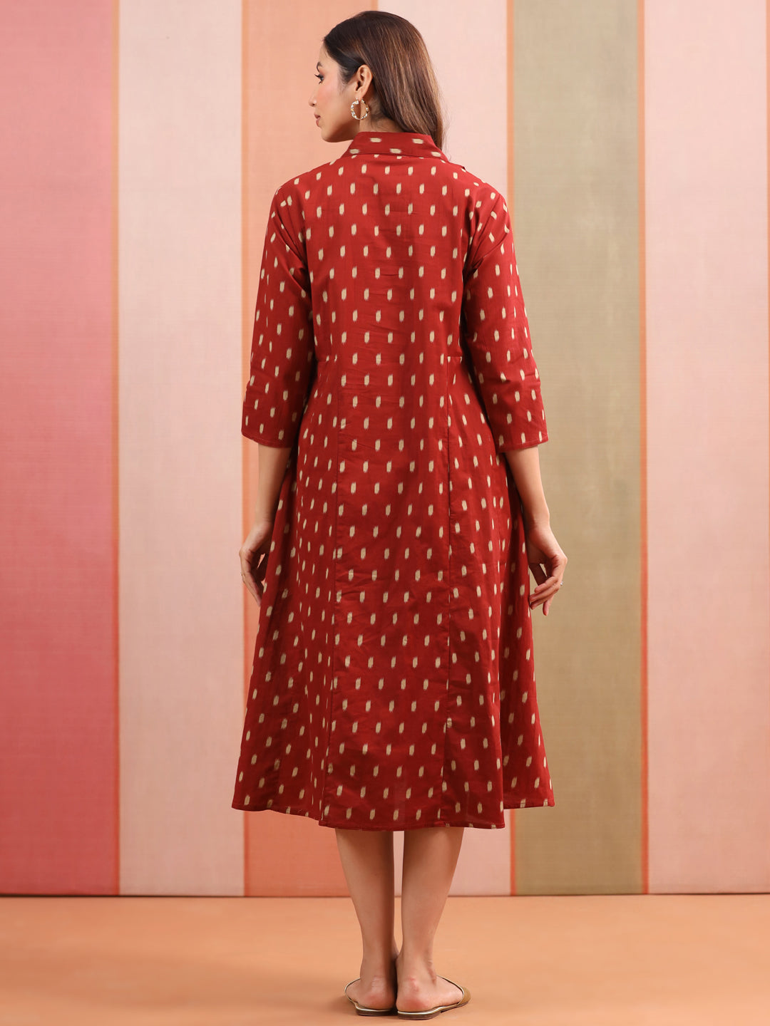 Maroon Loom Print Cotton Maternity - Nursing Dress