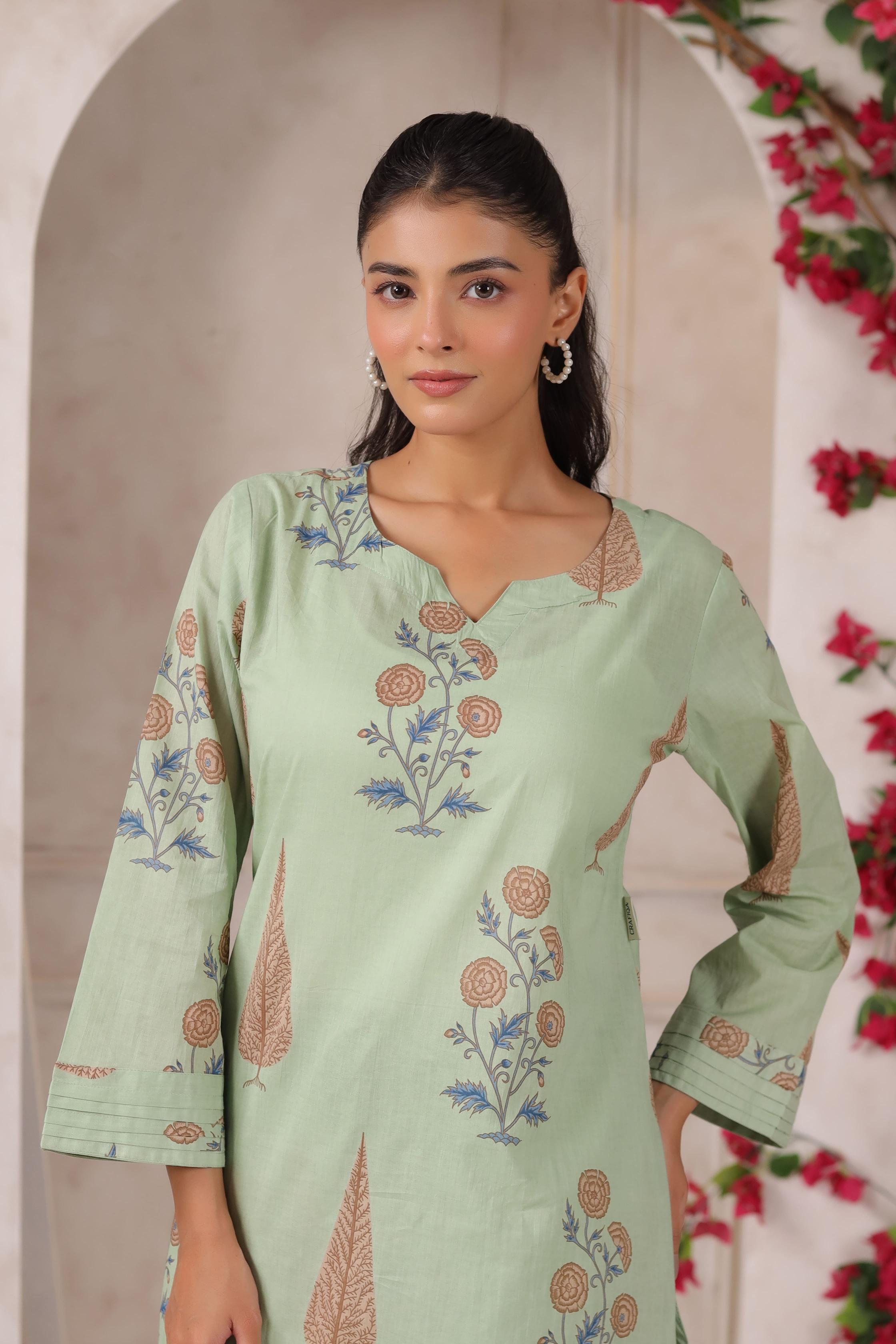 Pistachio Pastel Mughal BootaCotton Co-ord Set