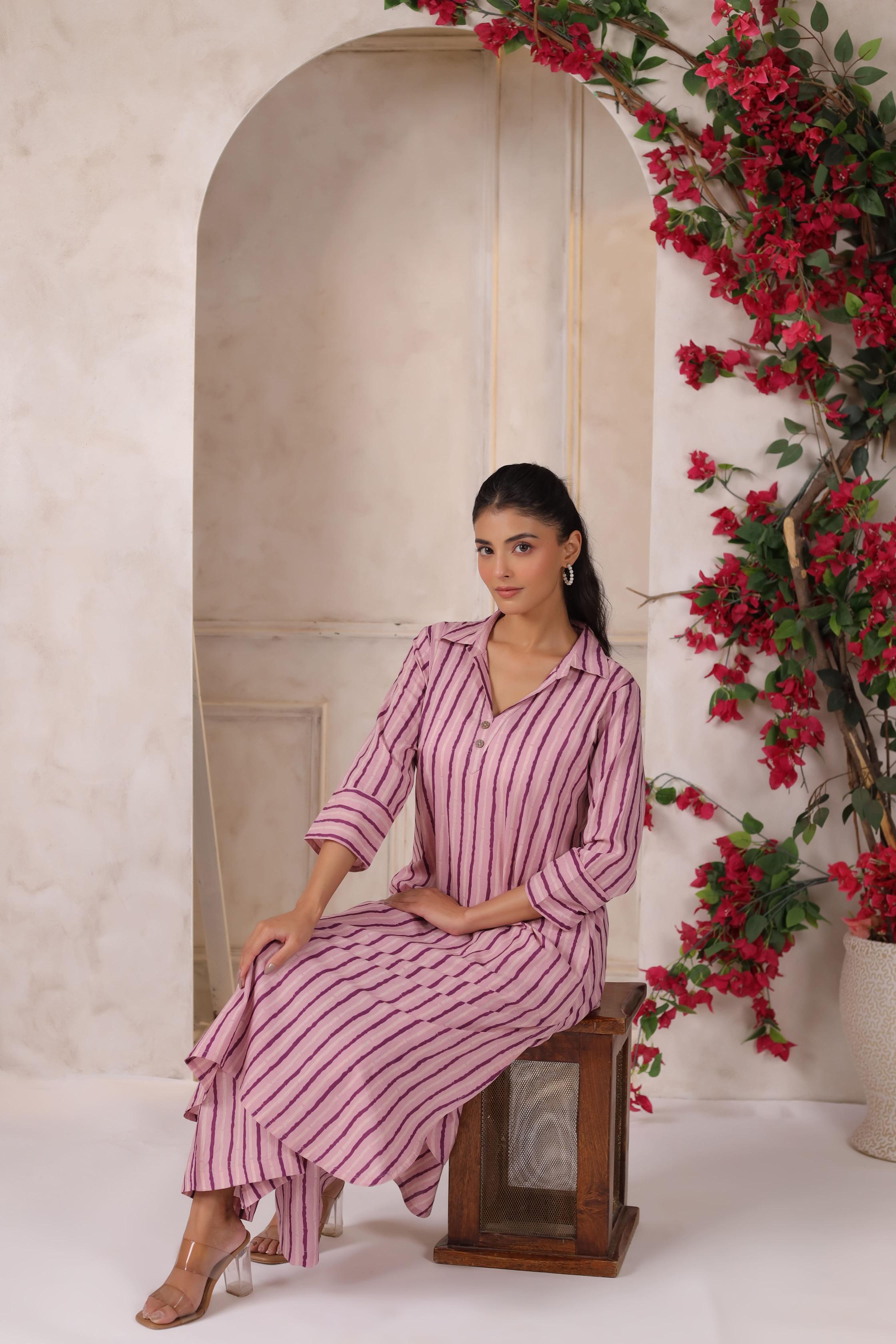 Lilac Dream Striped Cotton Co-ord Set