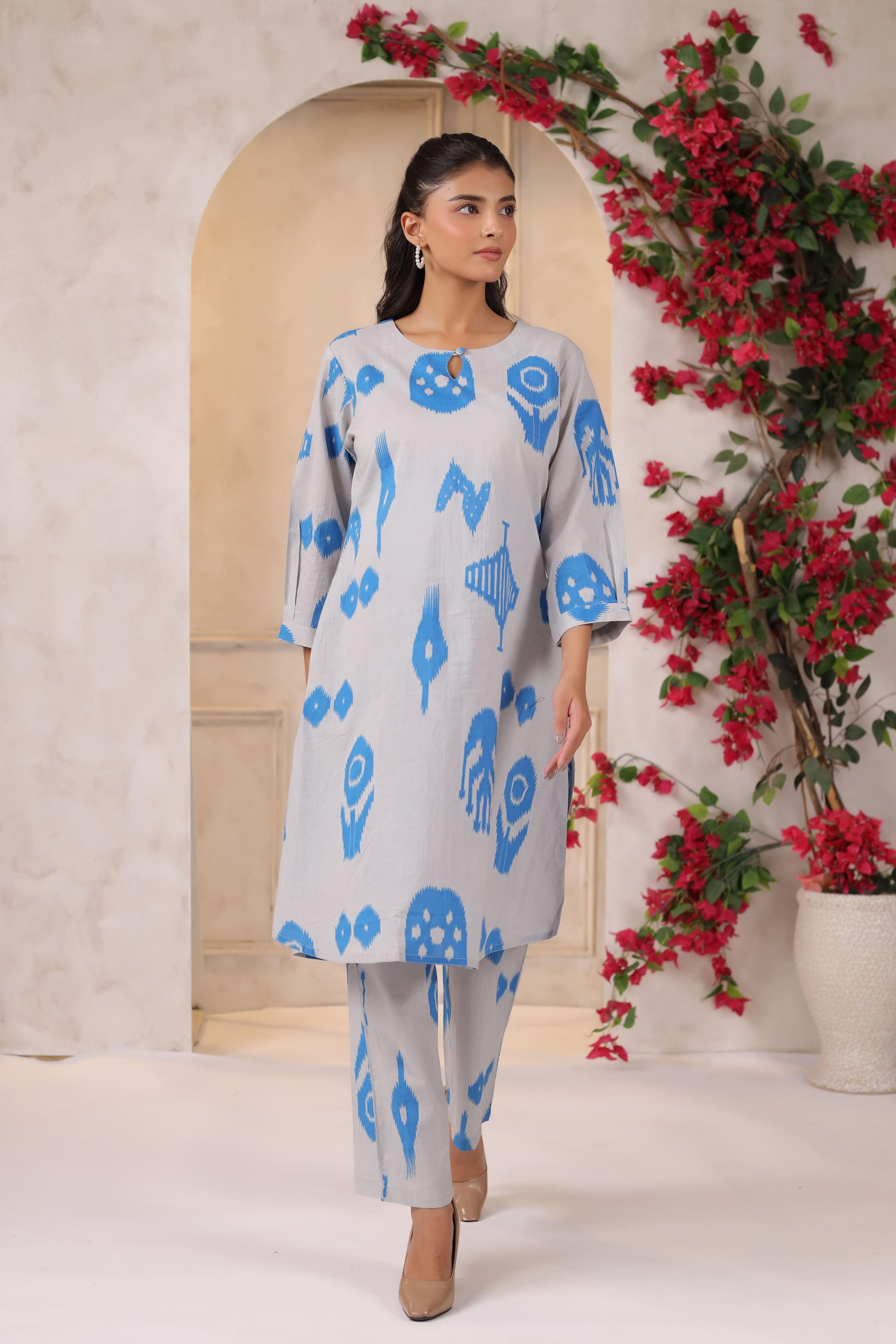 French Grey Classic Ikat Cotton Co-ord Set