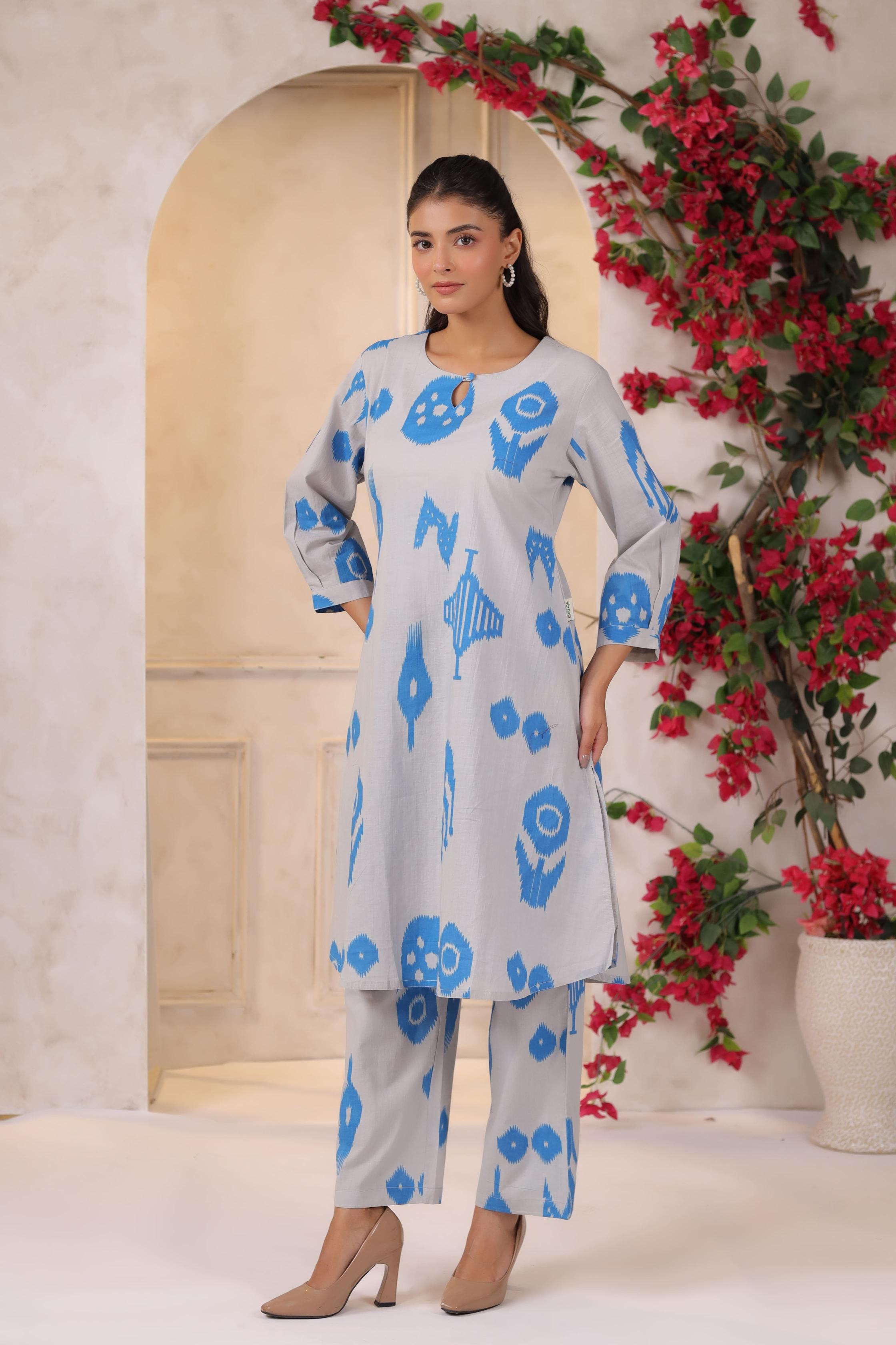 French Grey Classic Ikat Cotton Co-ord Set