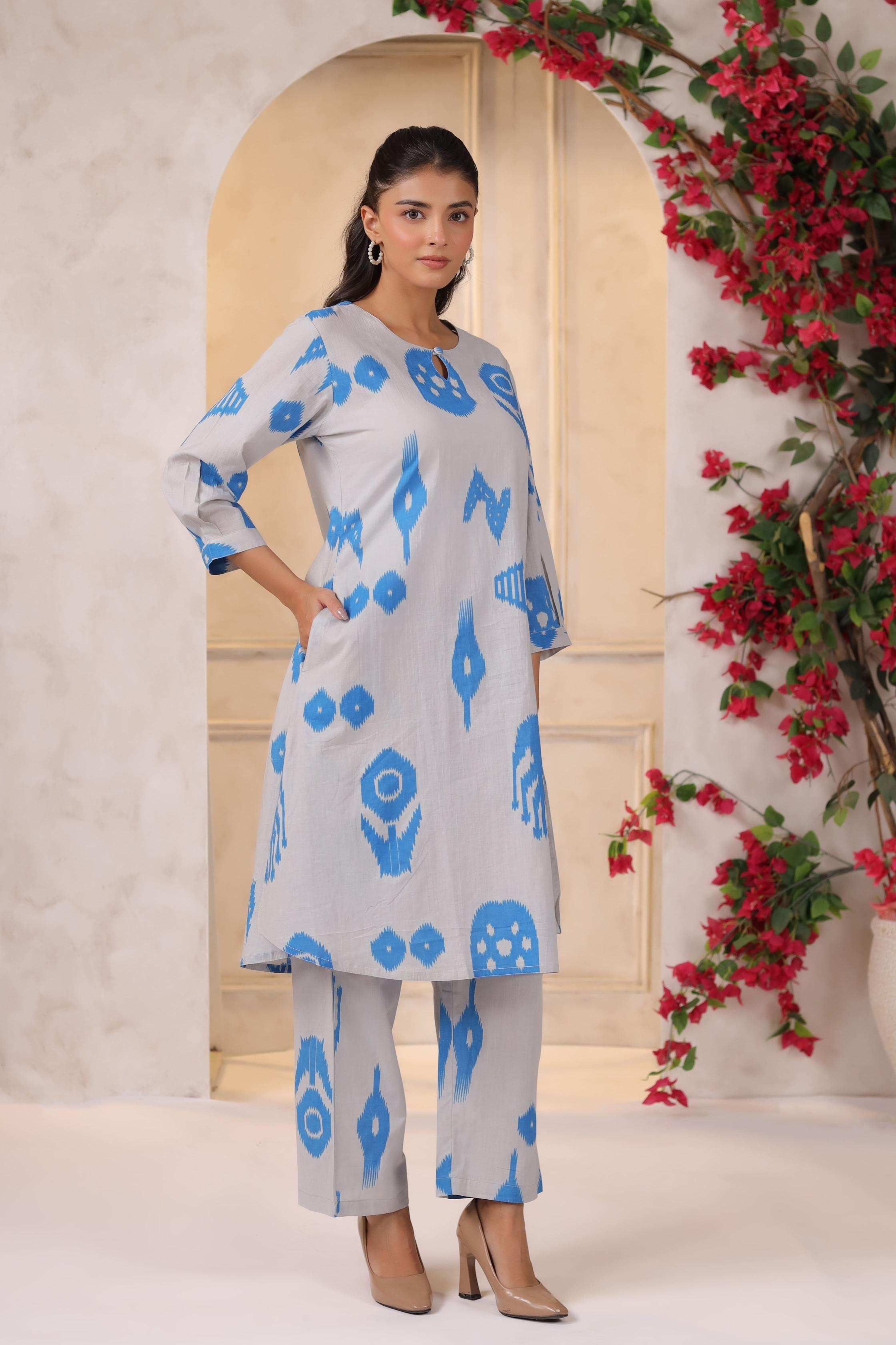 French Grey Classic Ikat Cotton Co-ord Set