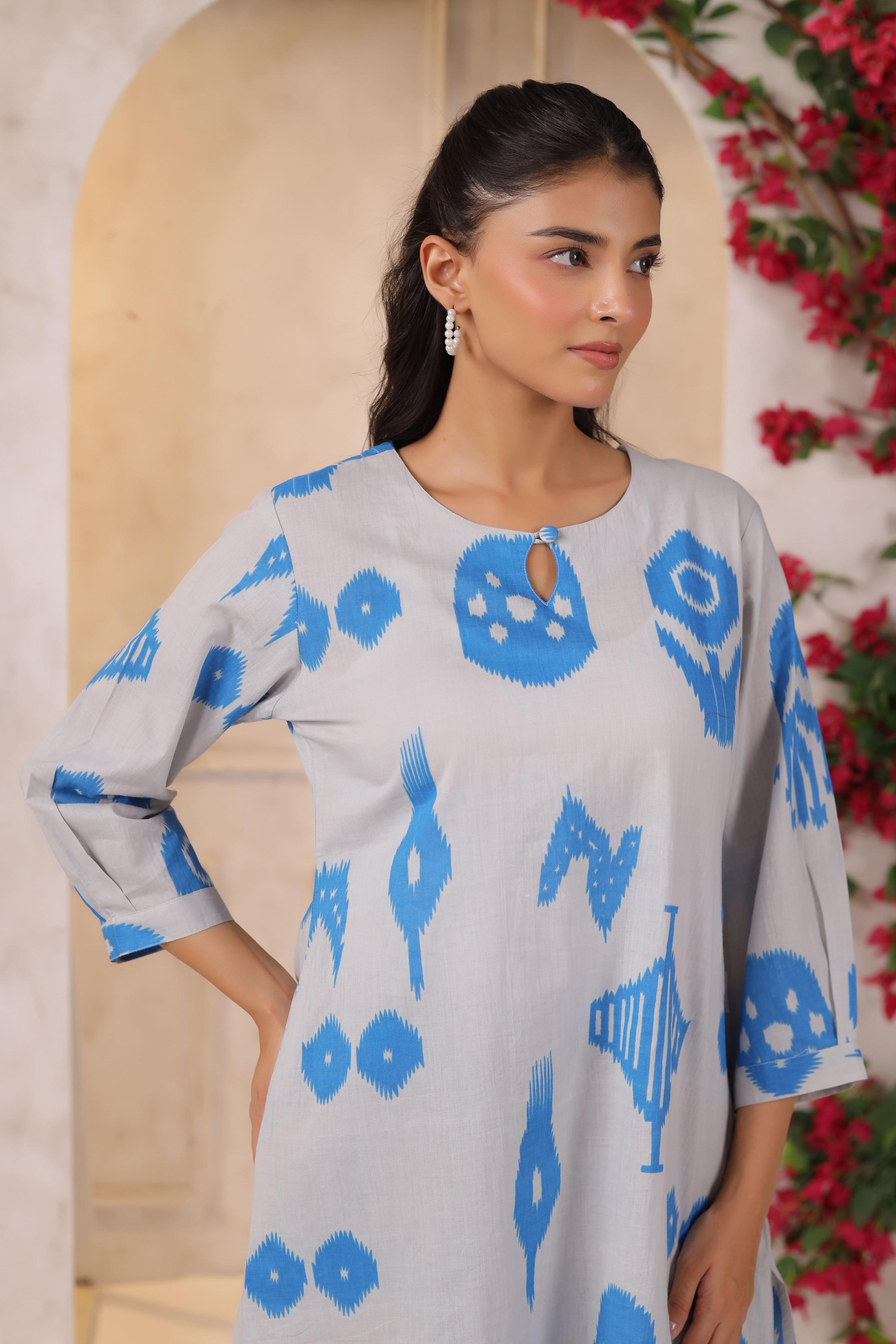 French Grey Classic Ikat Cotton Co-ord Set