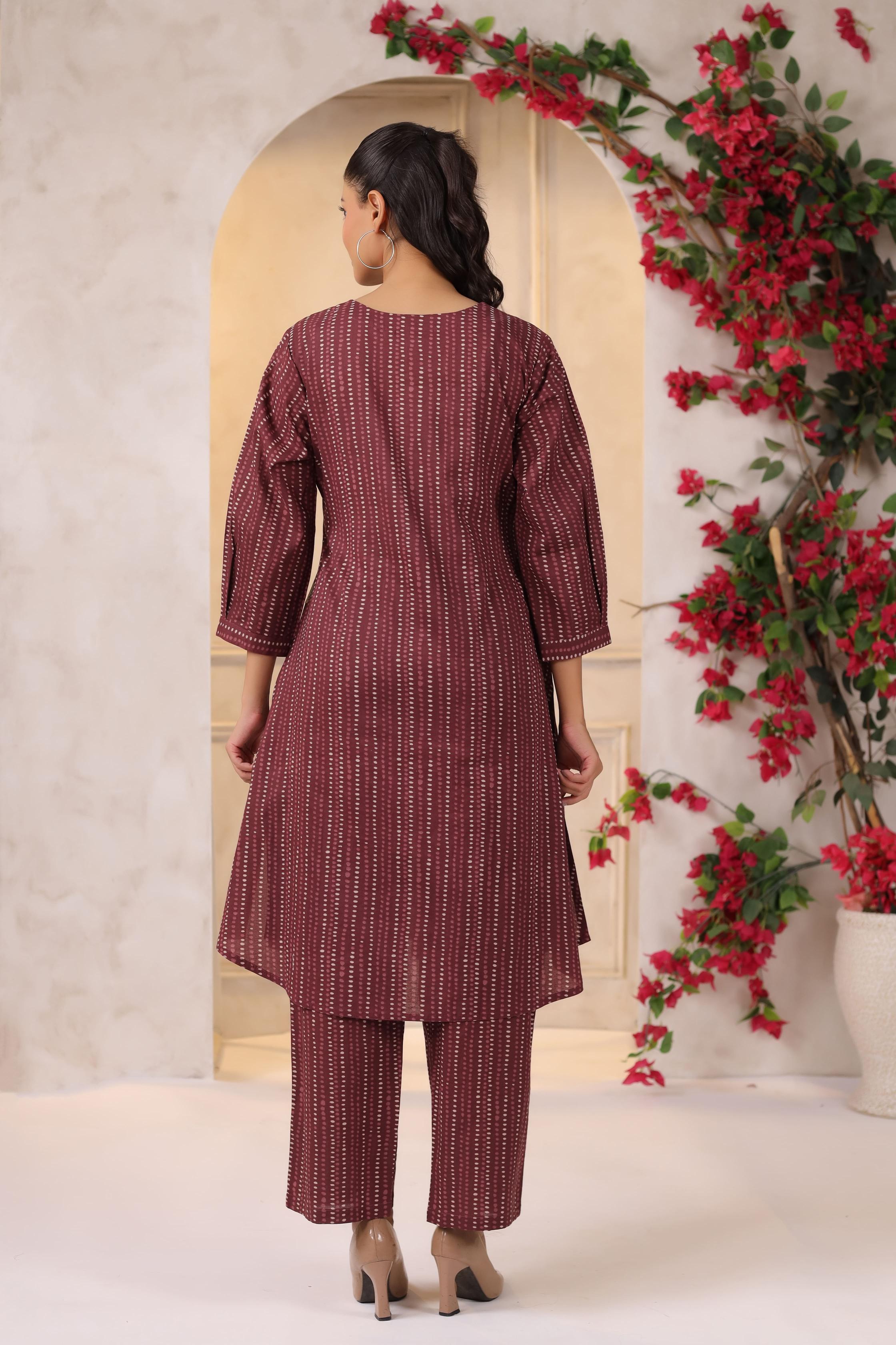 Vintage Maroon Dots Cotton Co-ord Set