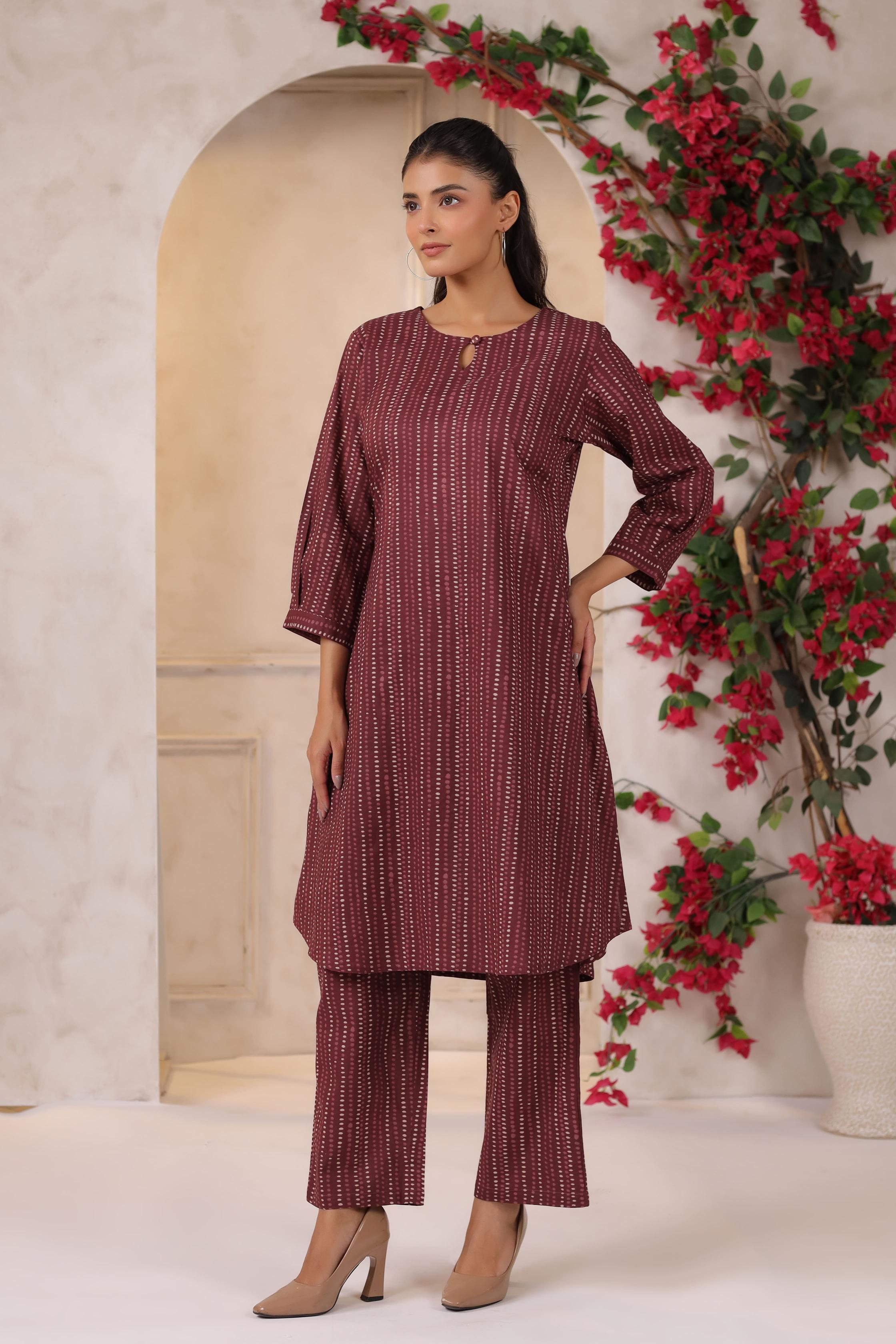 Vintage Maroon Dots Cotton Co-ord Set