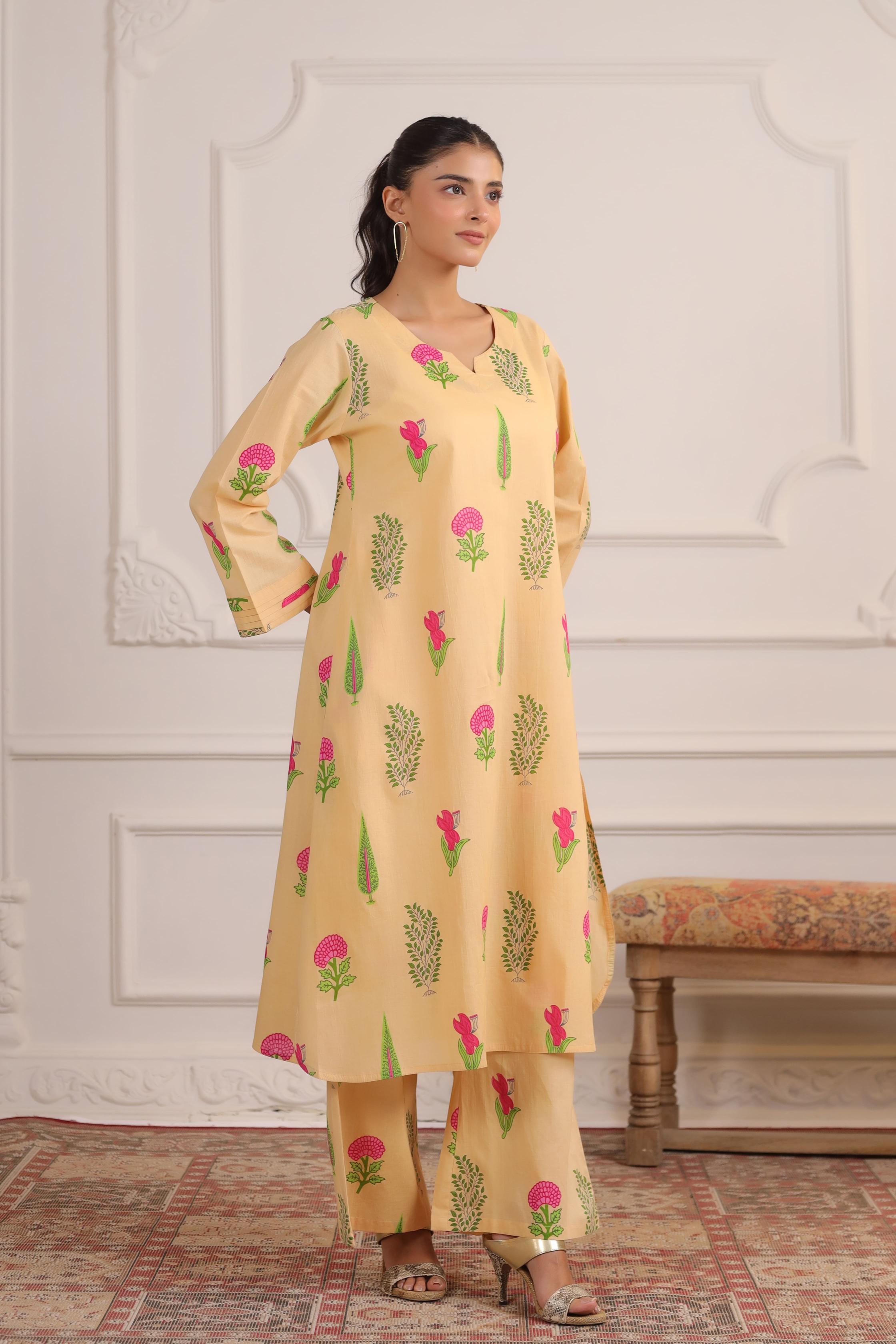 Buttercream Mughal Boota Cotton Co-ord Set
