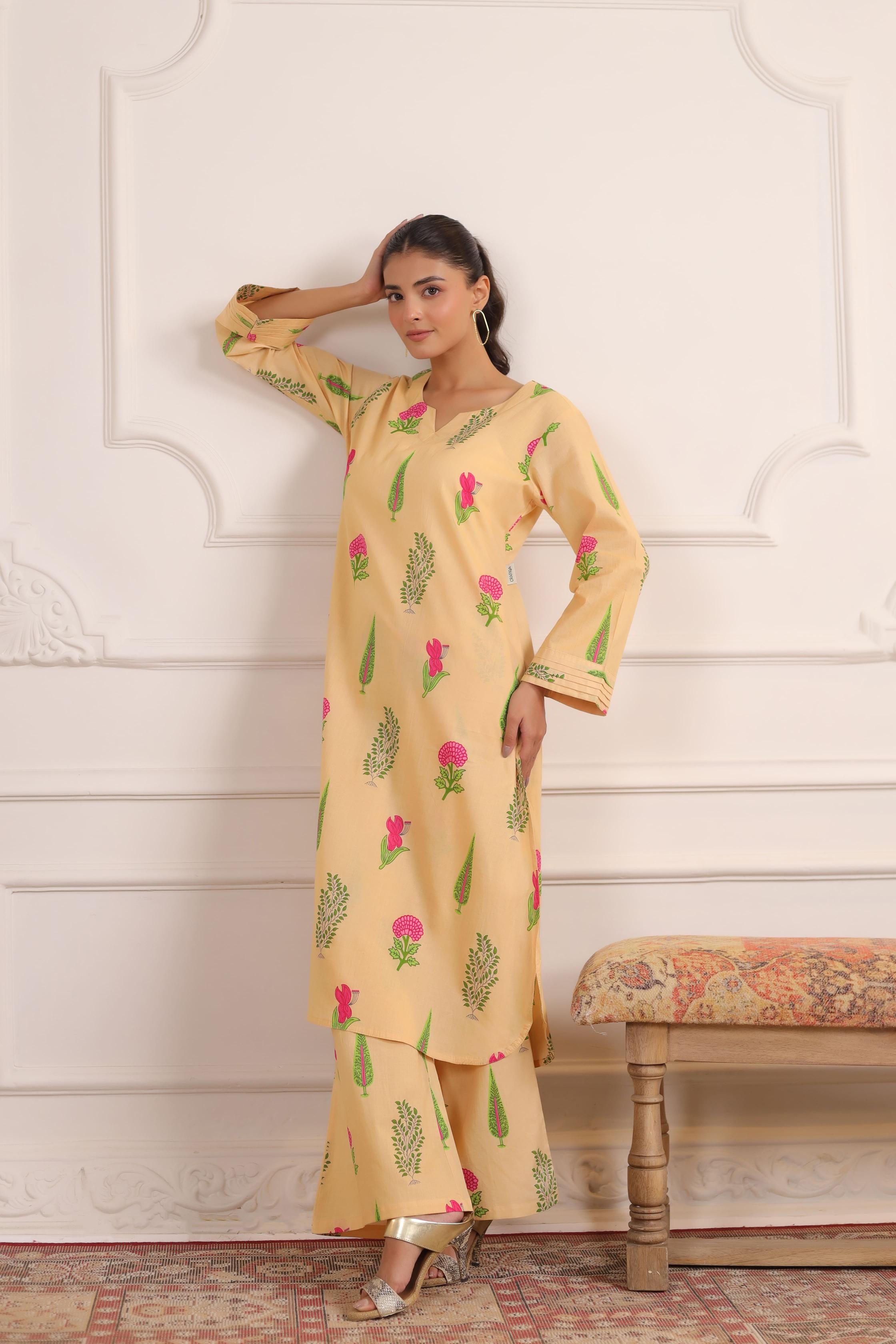 Buttercream Mughal Boota Cotton Co-ord Set
