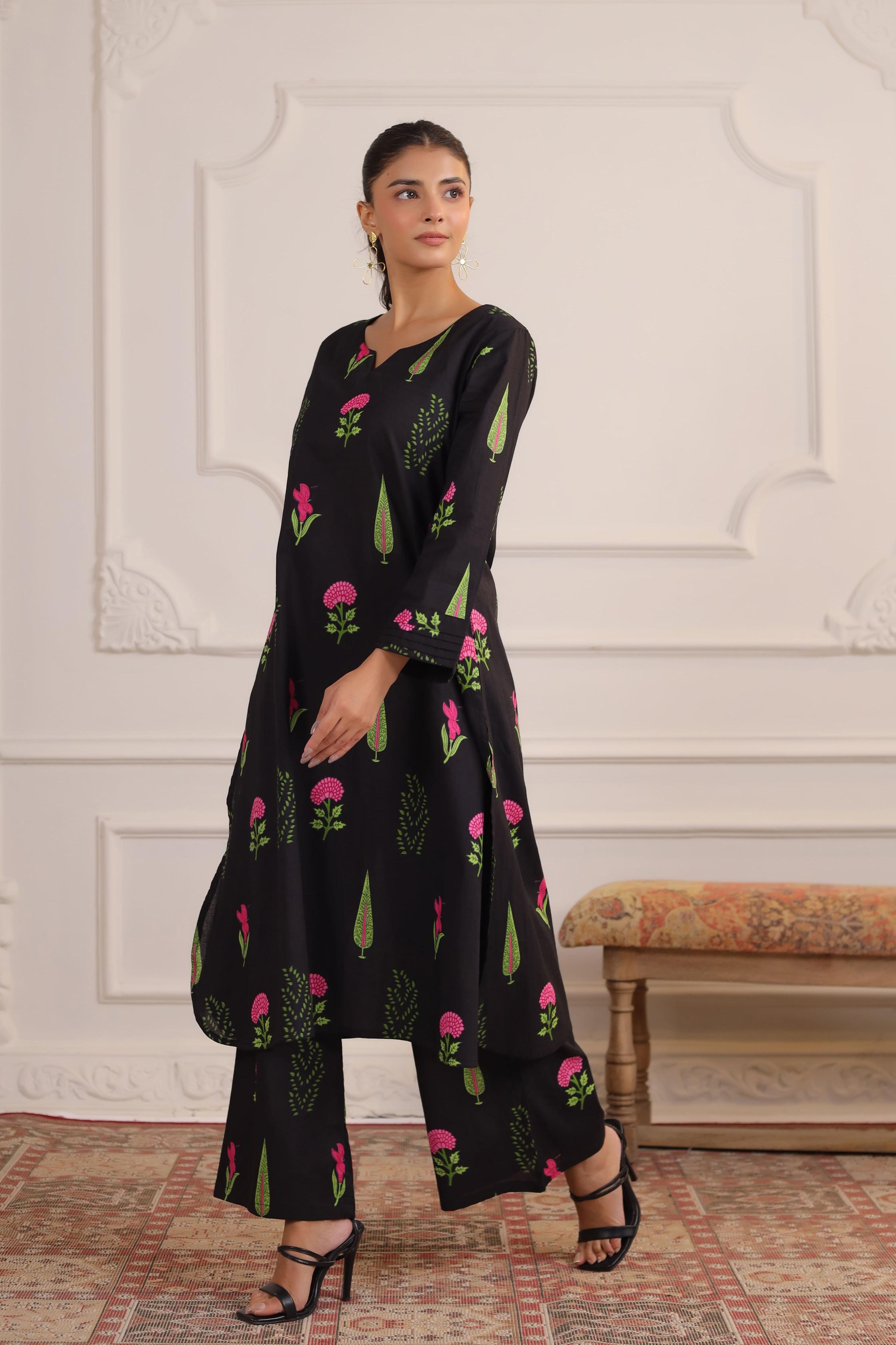 Power Black Mughal Boota Cotton Co-ord Set