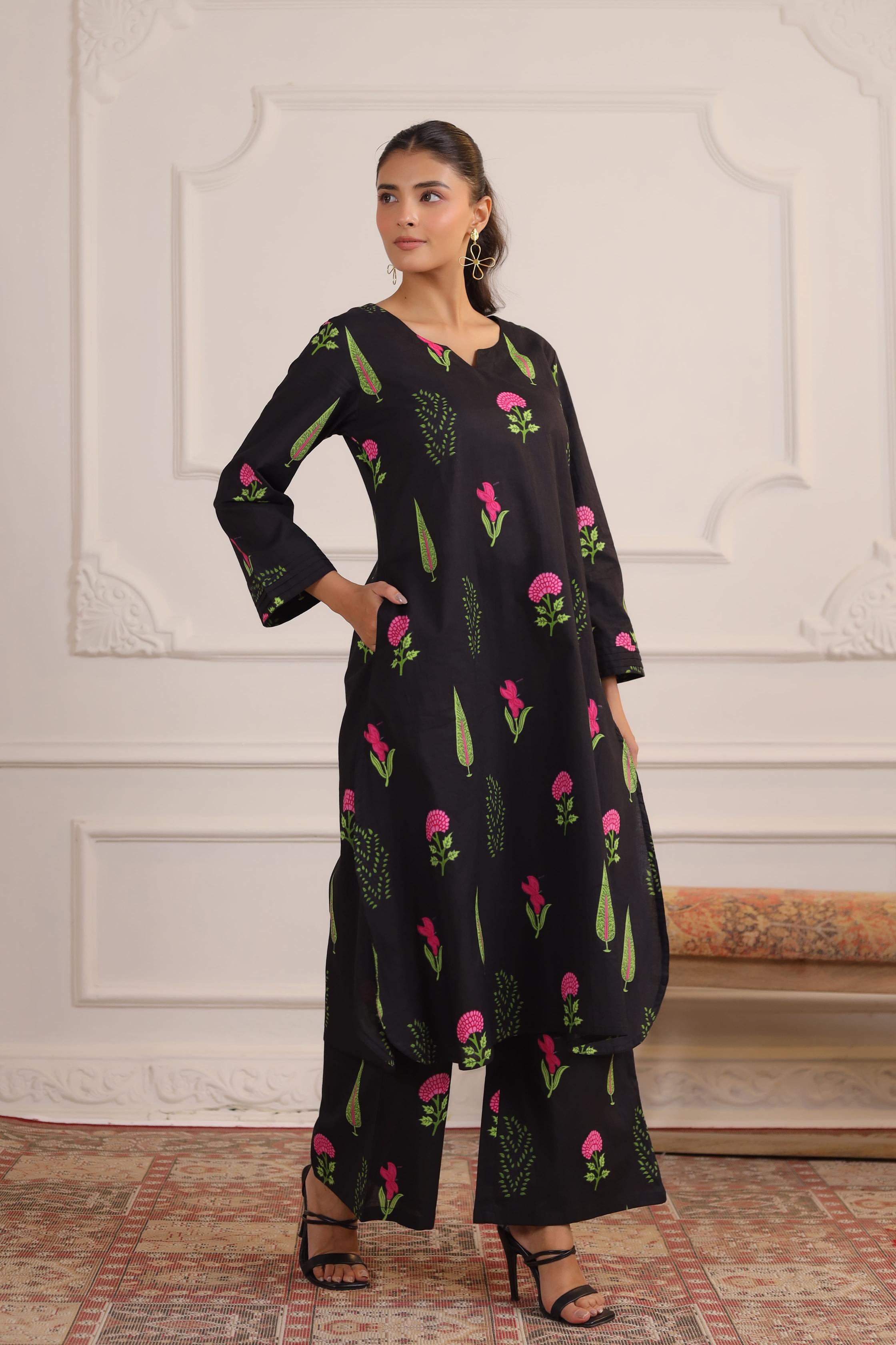 Power Black Mughal Boota Cotton Co-ord Set