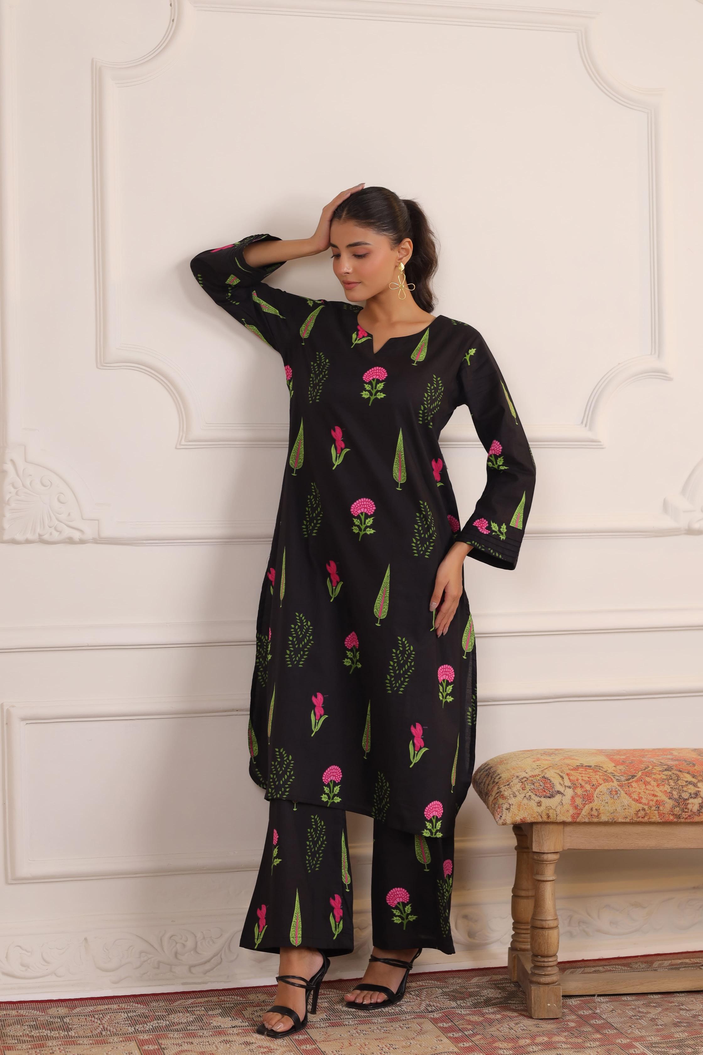 Power Black Mughal Boota Cotton Co-ord Set