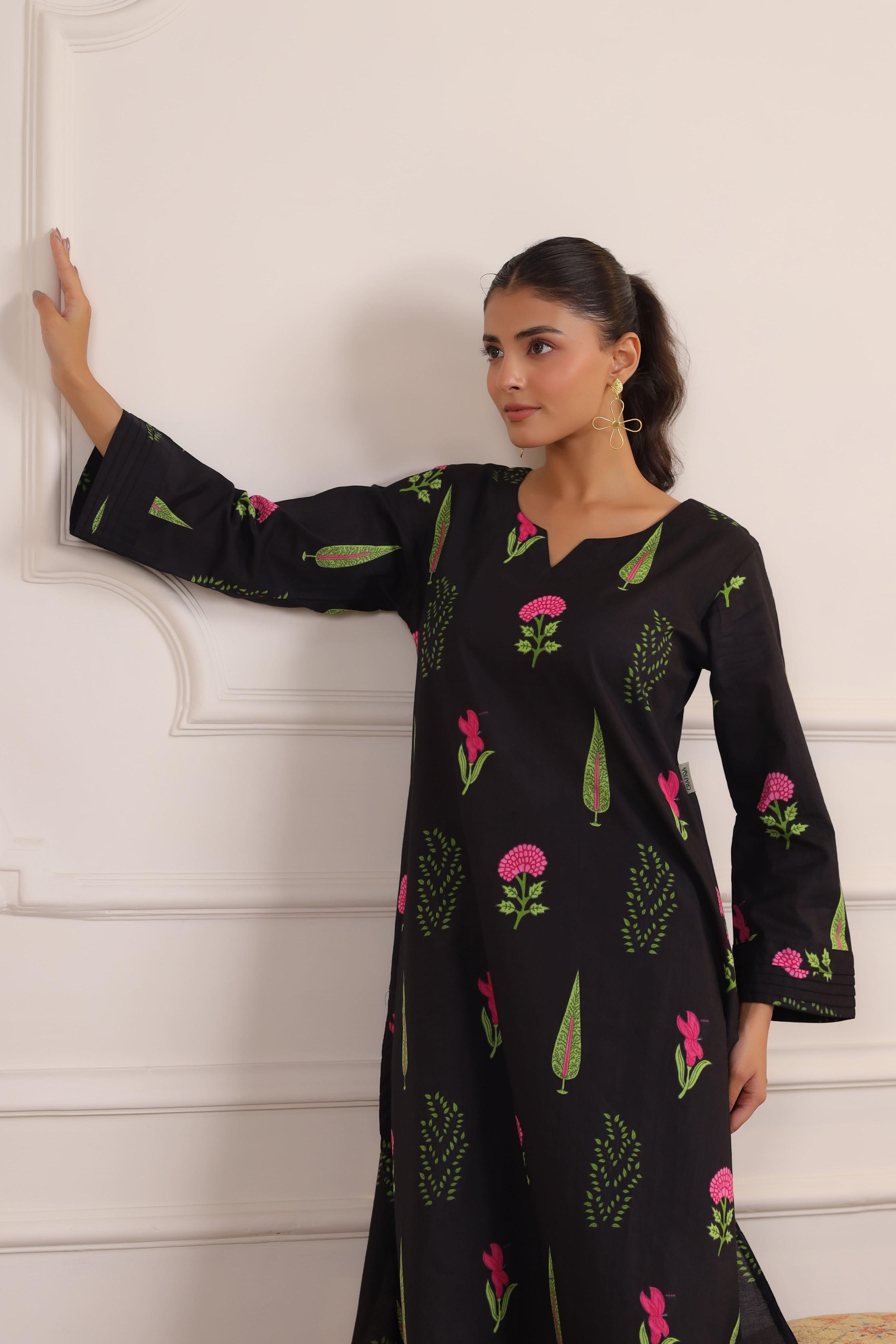 Power Black Mughal Boota Cotton Co-ord Set