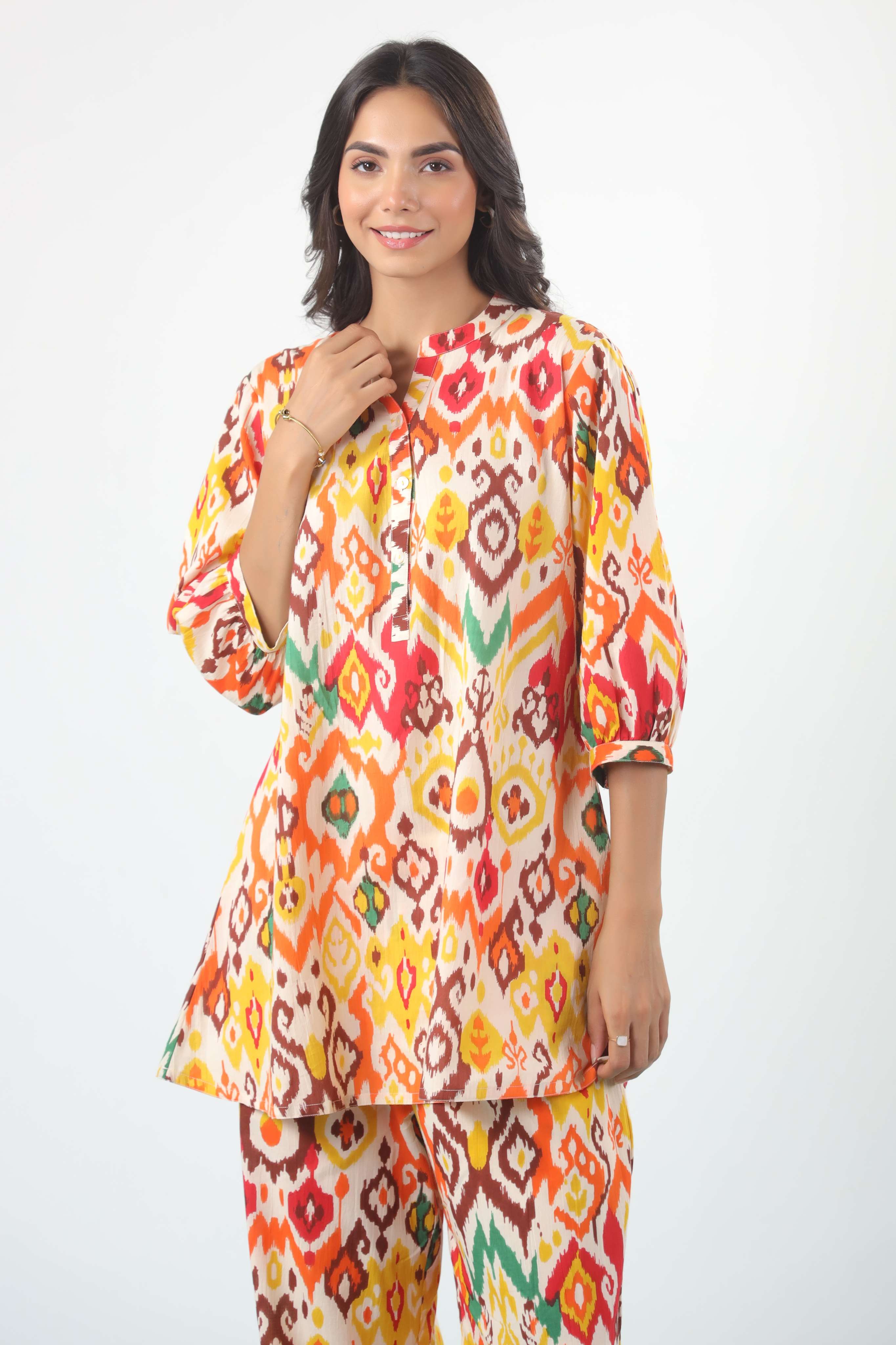 Rich Prismatic Ikkat Cotton Co-ord Set