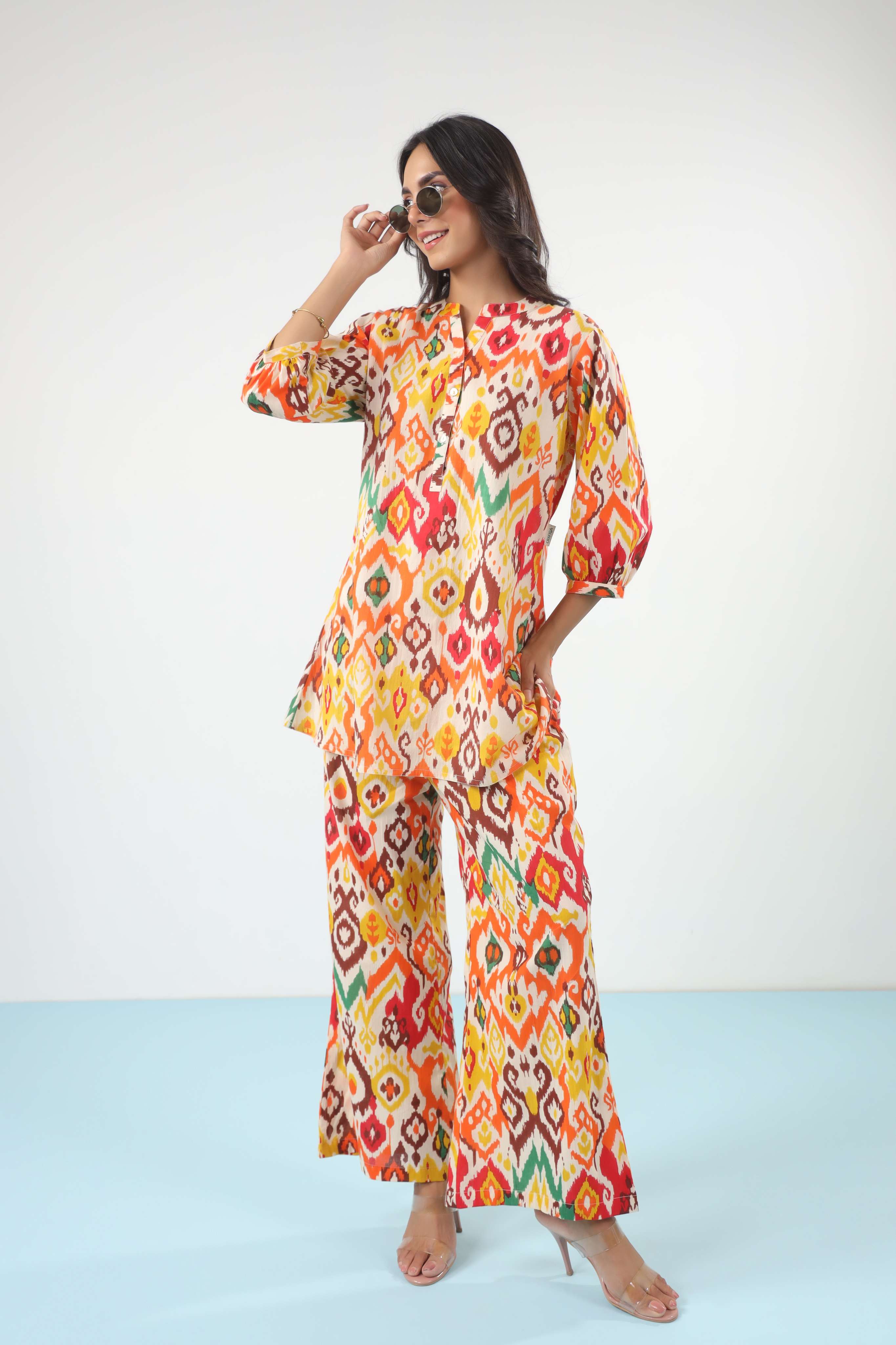 Rich Prismatic Ikkat Cotton Co-ord Set