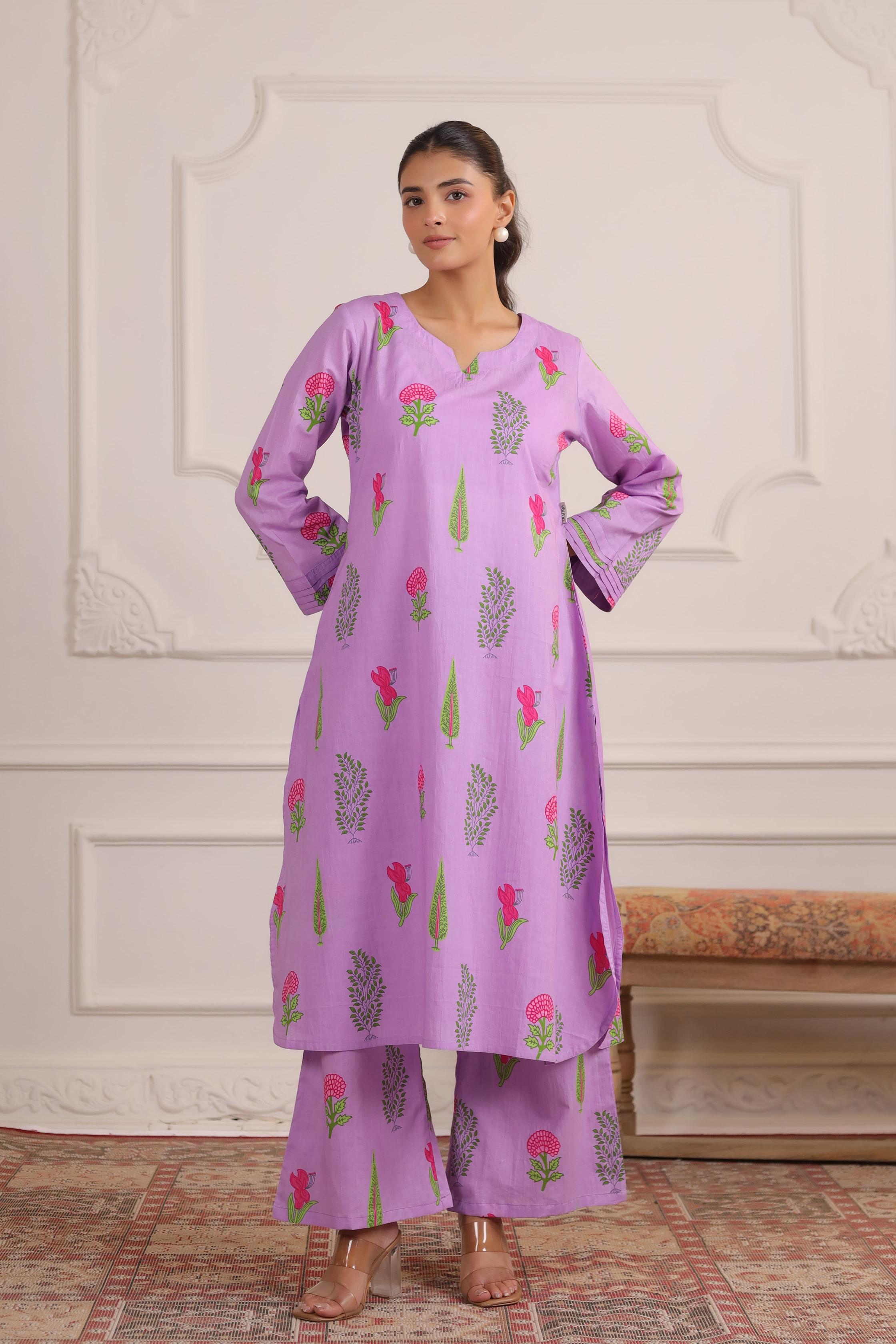 Lilac Glow Mughal Boota Cotton Co-ord Set