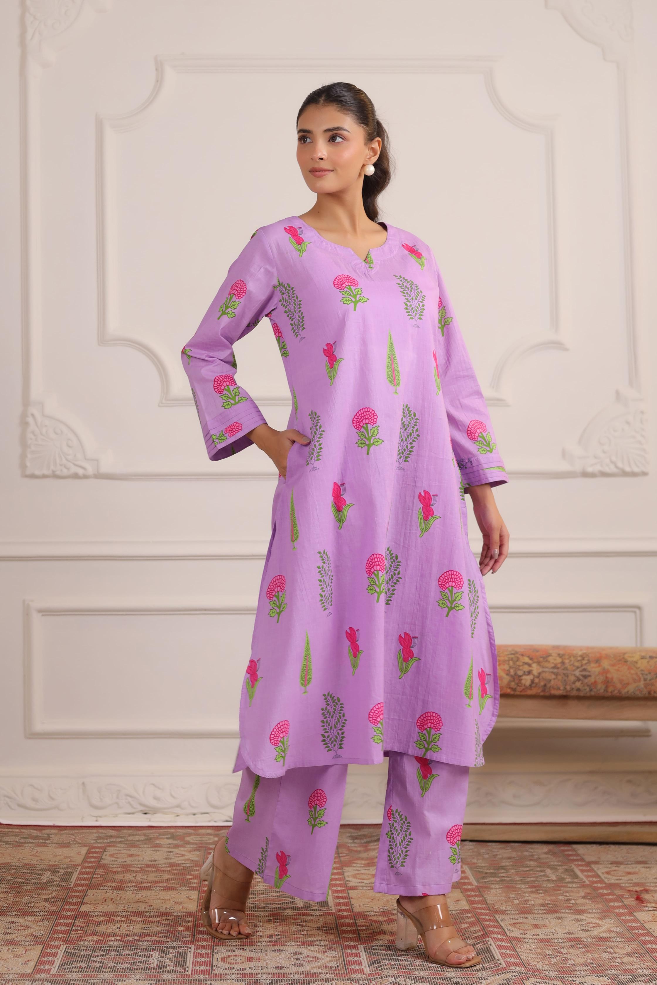 Lilac Glow Mughal Boota Cotton Co-ord Set