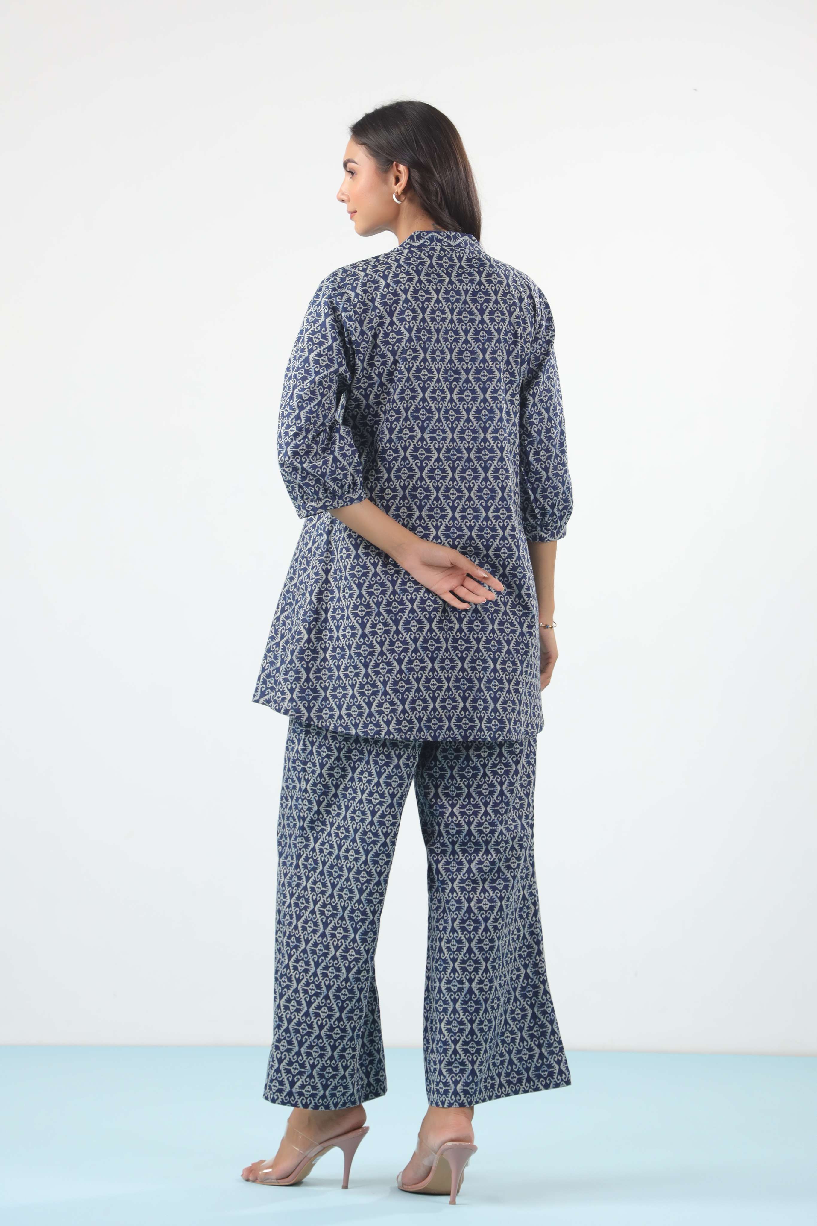 Indigo Elegance Cotton Co-ord Set