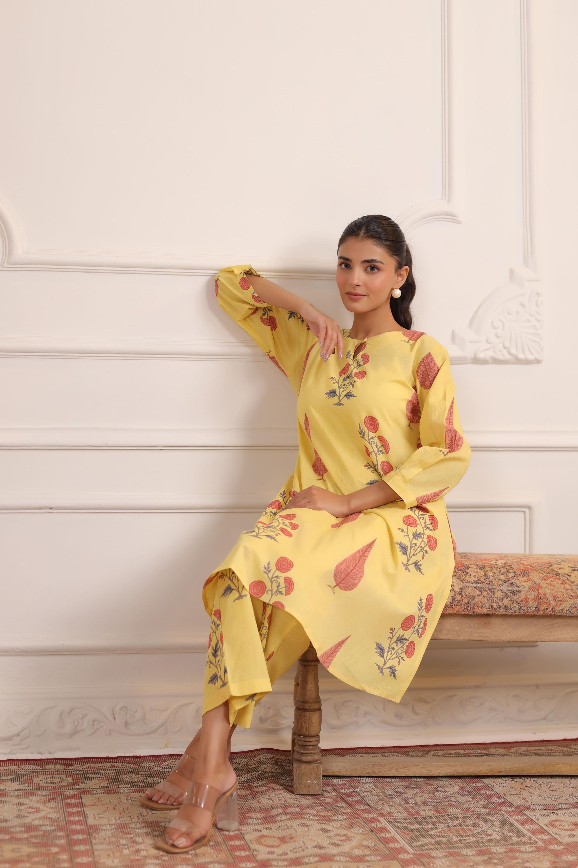 Pastel Yellow Cotton Co-ord Set