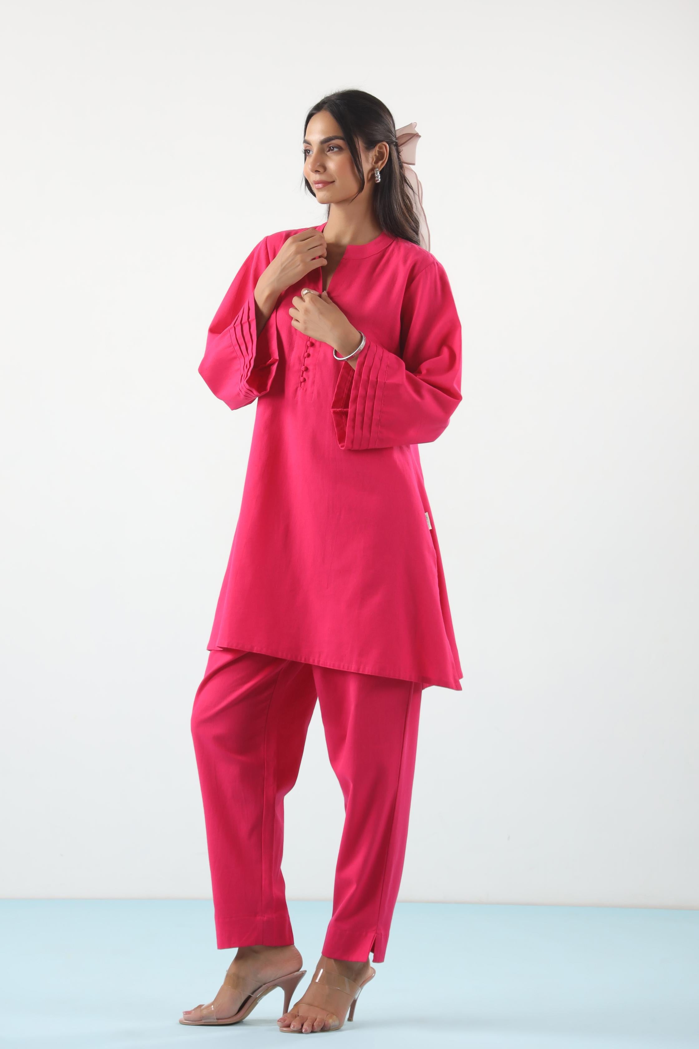 Fluorescent Solid Cotton Flex Co-ord Set