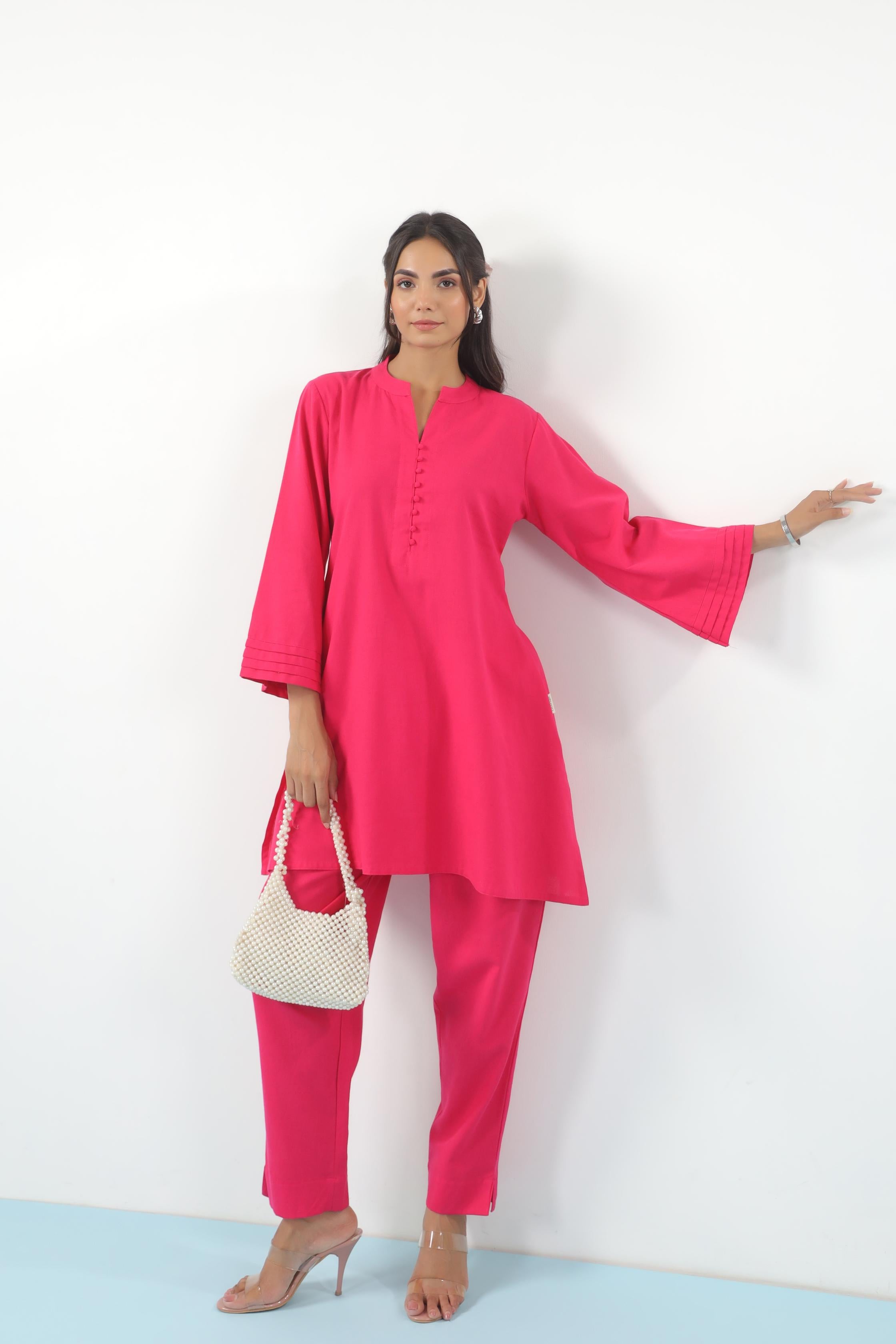 Fluorescent Solid Cotton Flex Co-ord Set