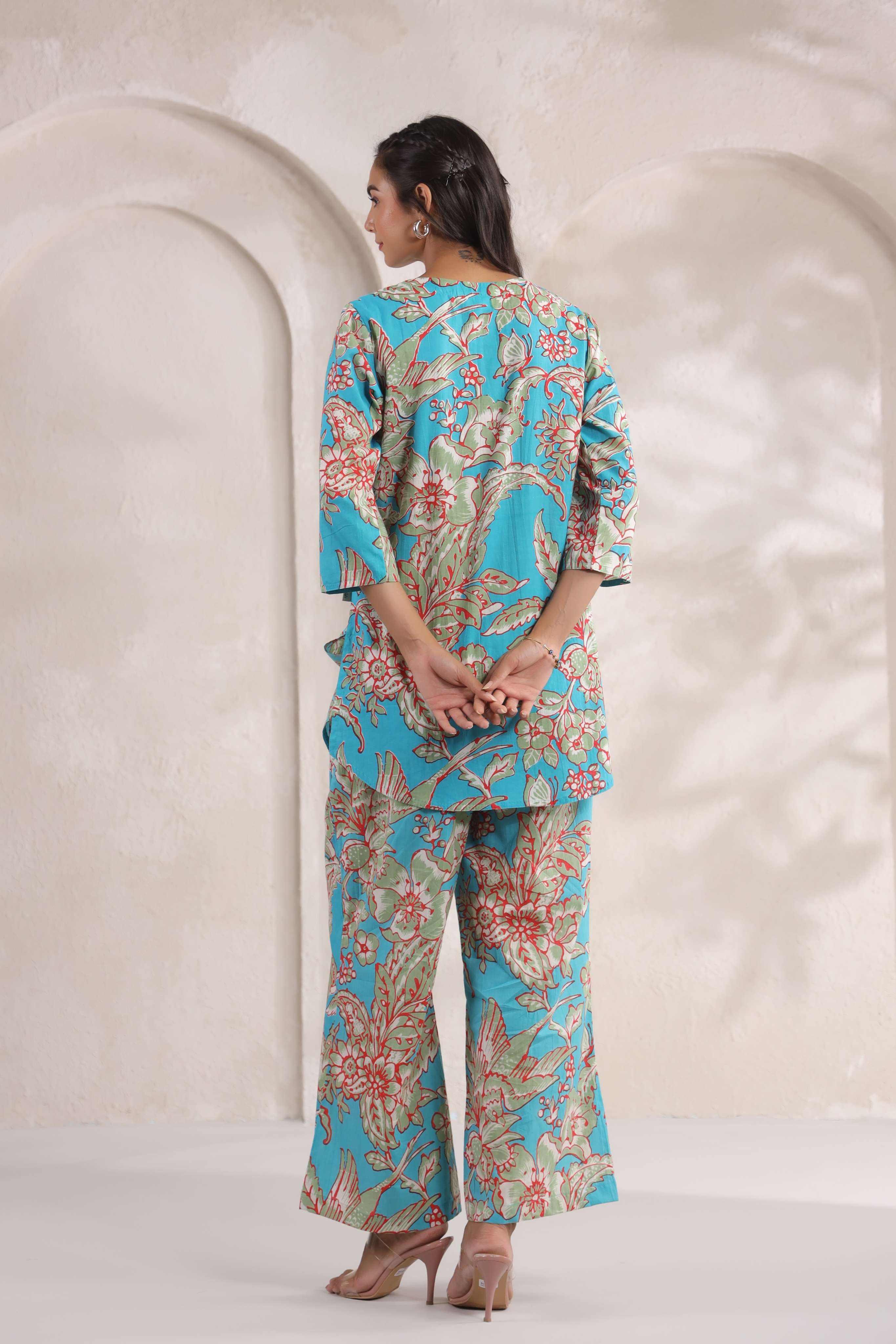 Tropical Blue Floral Cotton Co-ord Set