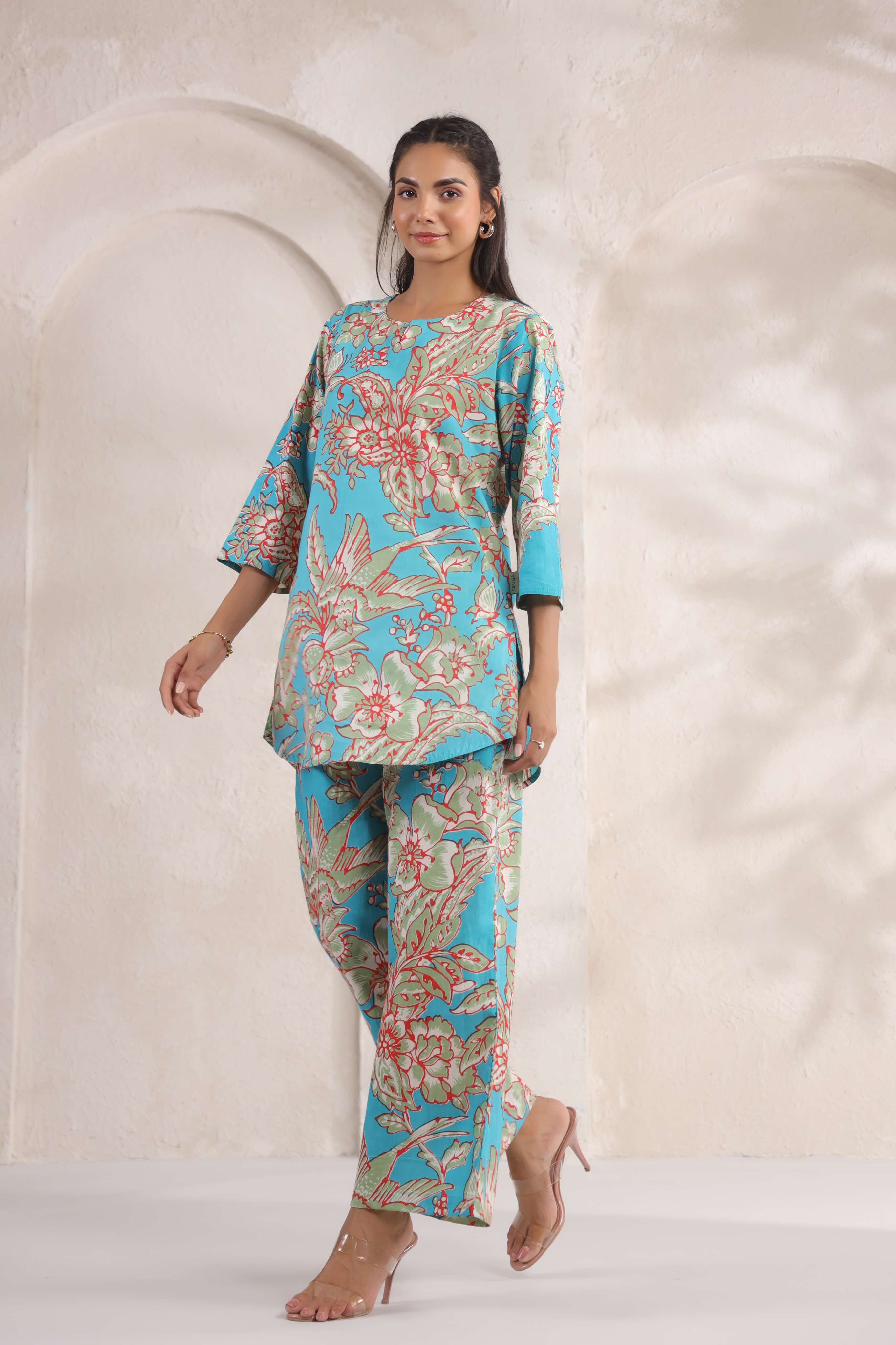 Tropical Blue Floral Cotton Co-ord Set