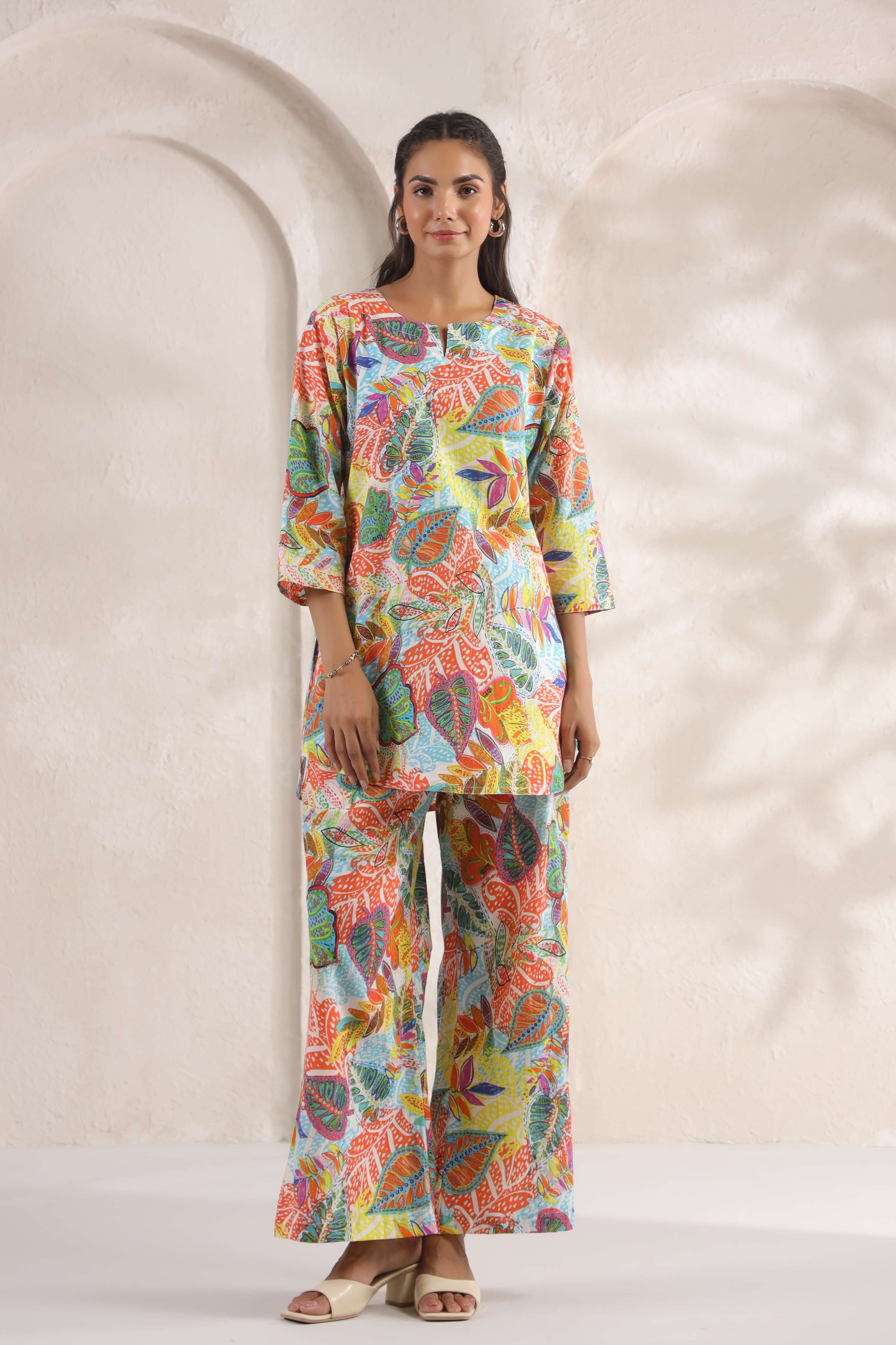 Prismatic Ombre Leaf Cotton Co-ord Set