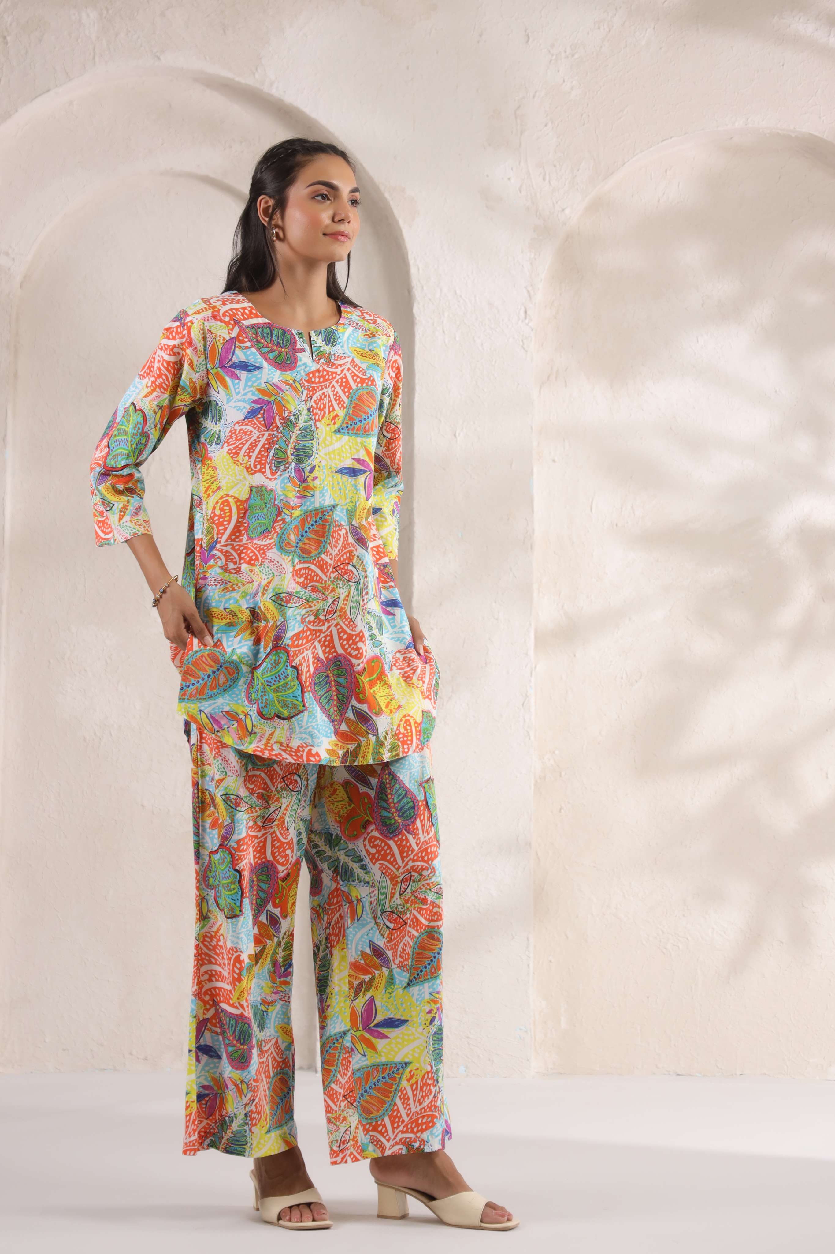 Prismatic Ombre Leaf Cotton Co-ord Set
