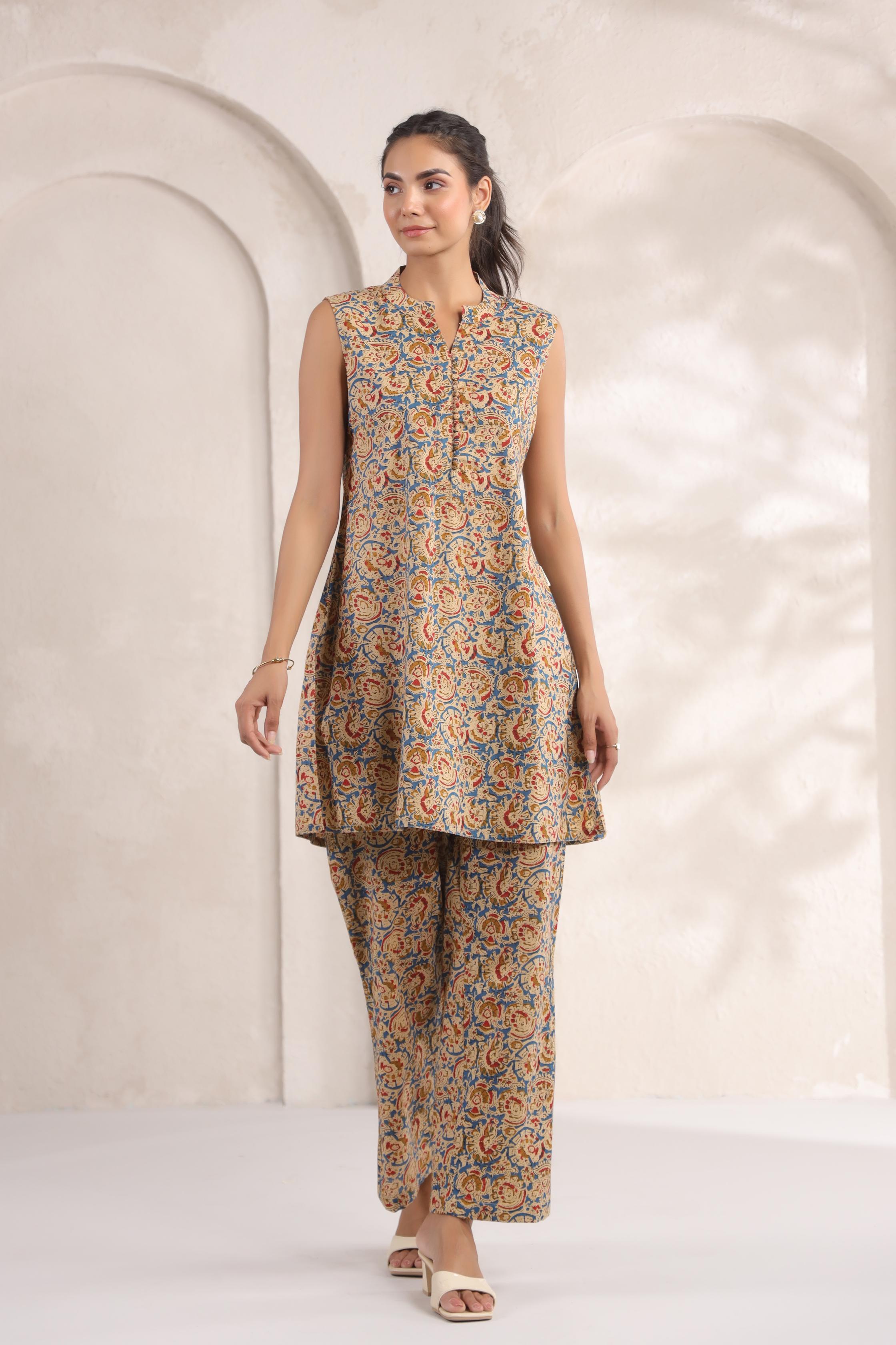 Delight Blue Kalamkari Cotton Co-ord Set