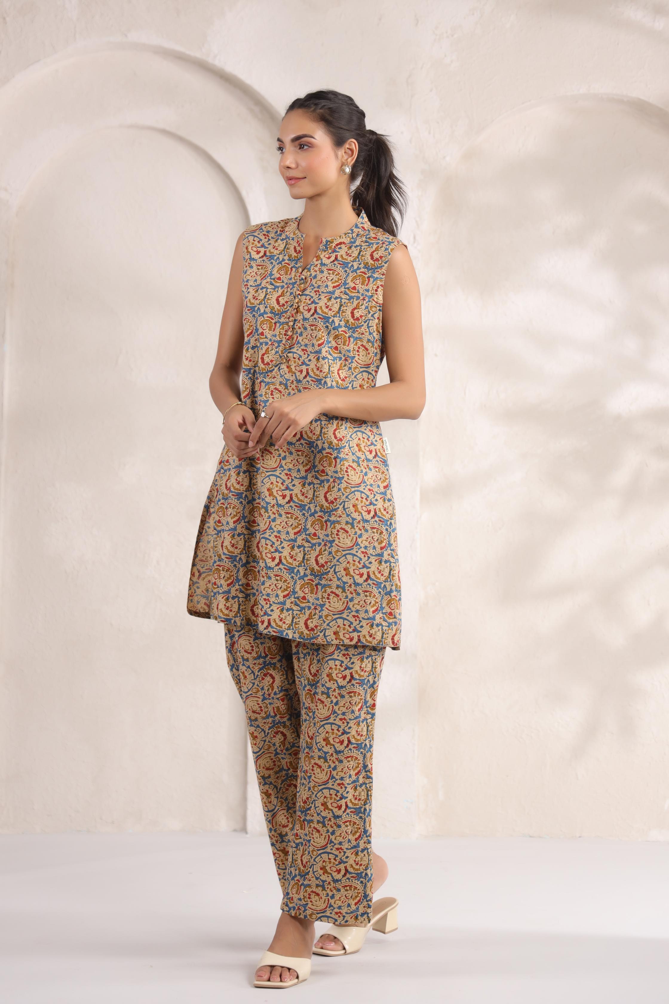 Delight Blue Kalamkari Cotton Co-ord Set