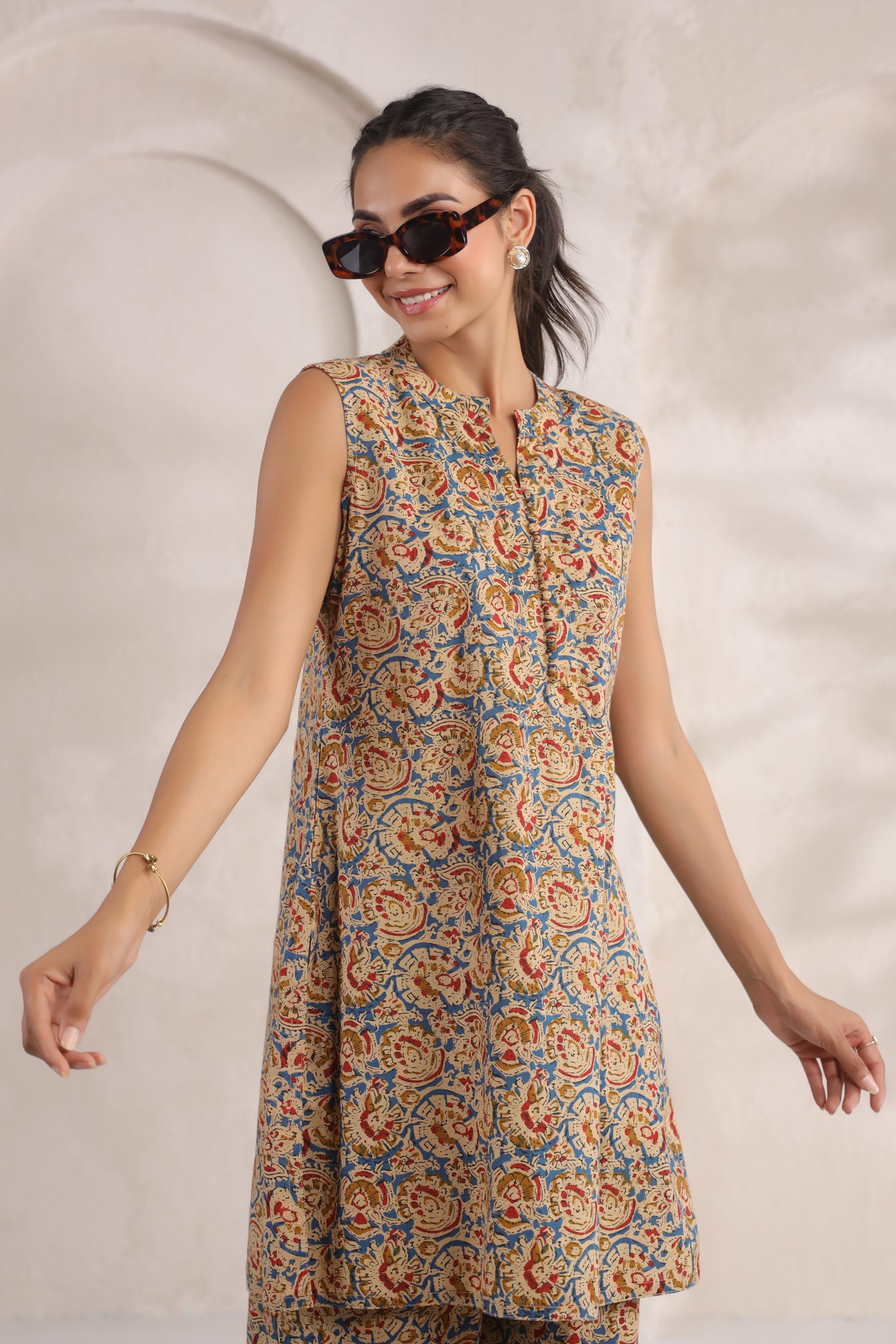 Delight Blue Kalamkari Cotton Co-ord Set
