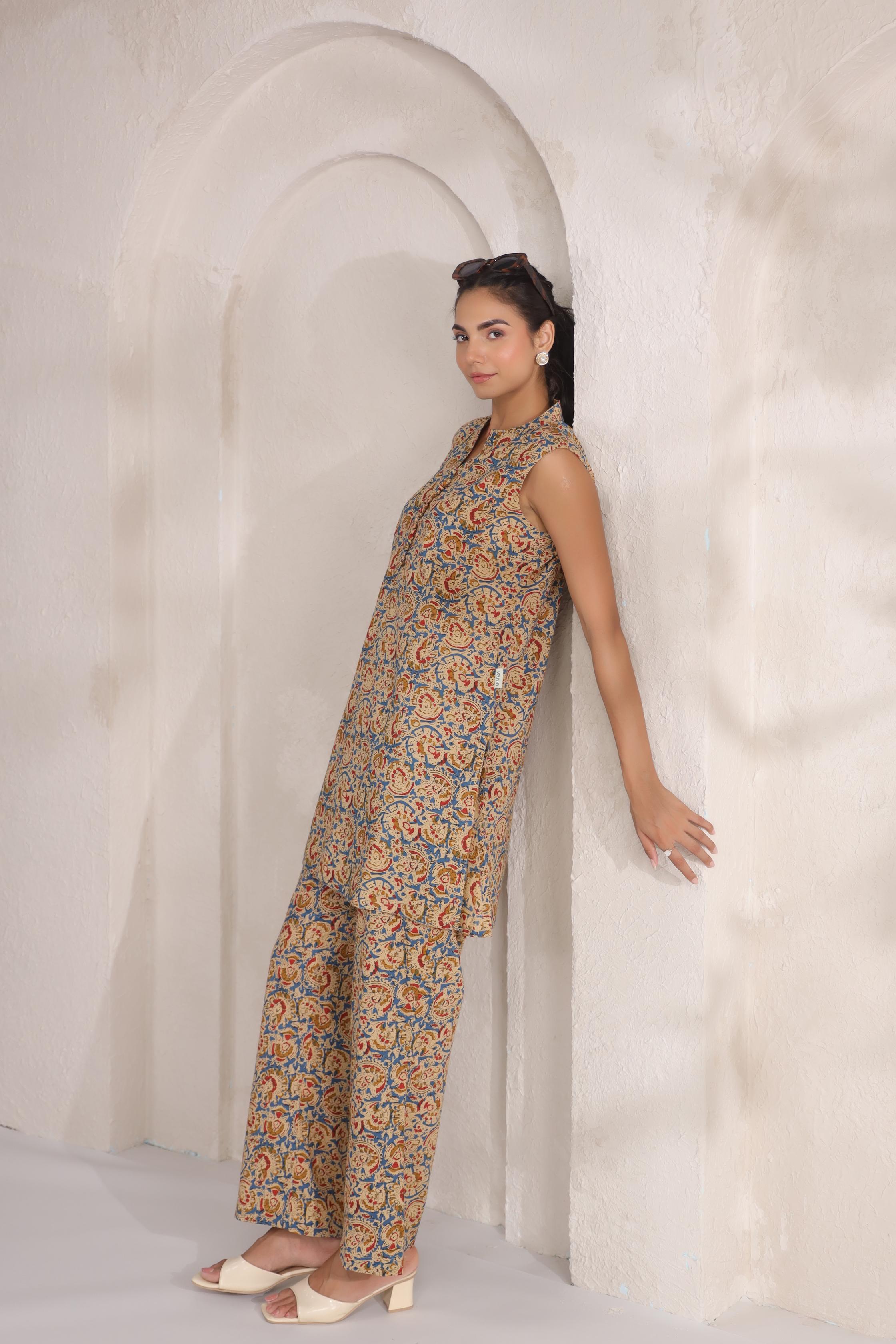Delight Blue Kalamkari Cotton Co-ord Set