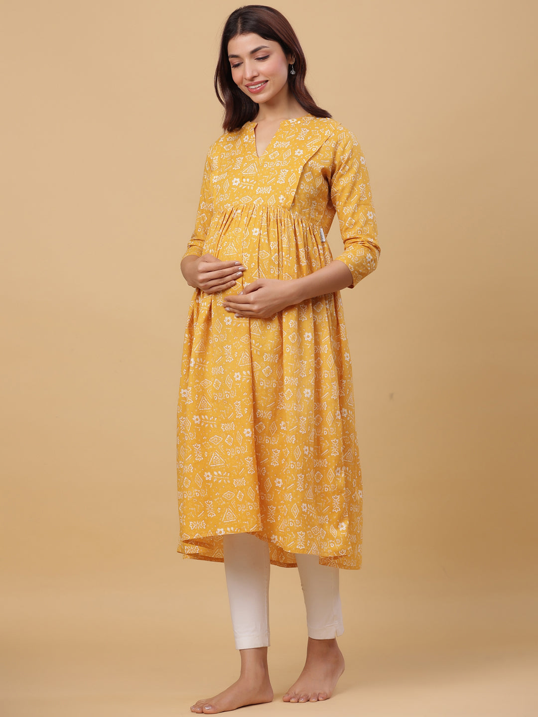 Macaroon Abstract Cotton Maternity - Nursing Kurta
