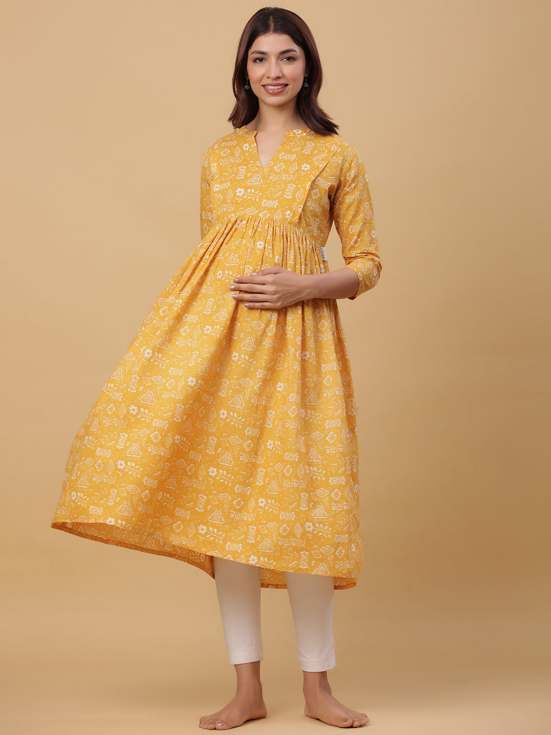 Macaroon Abstract Cotton Maternity - Nursing Kurta