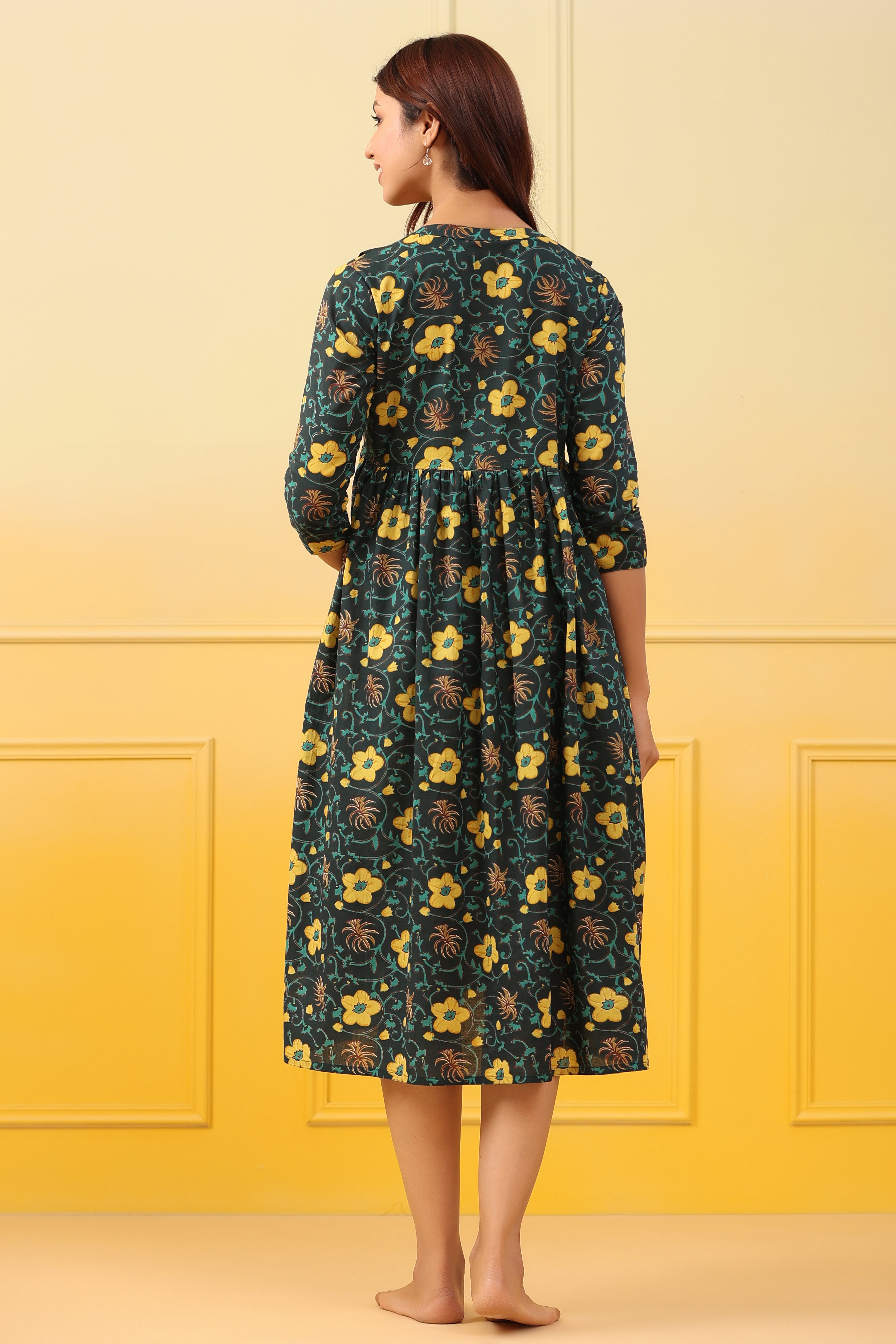 Blossom Green Cotton Maternity - Nursing Dress
