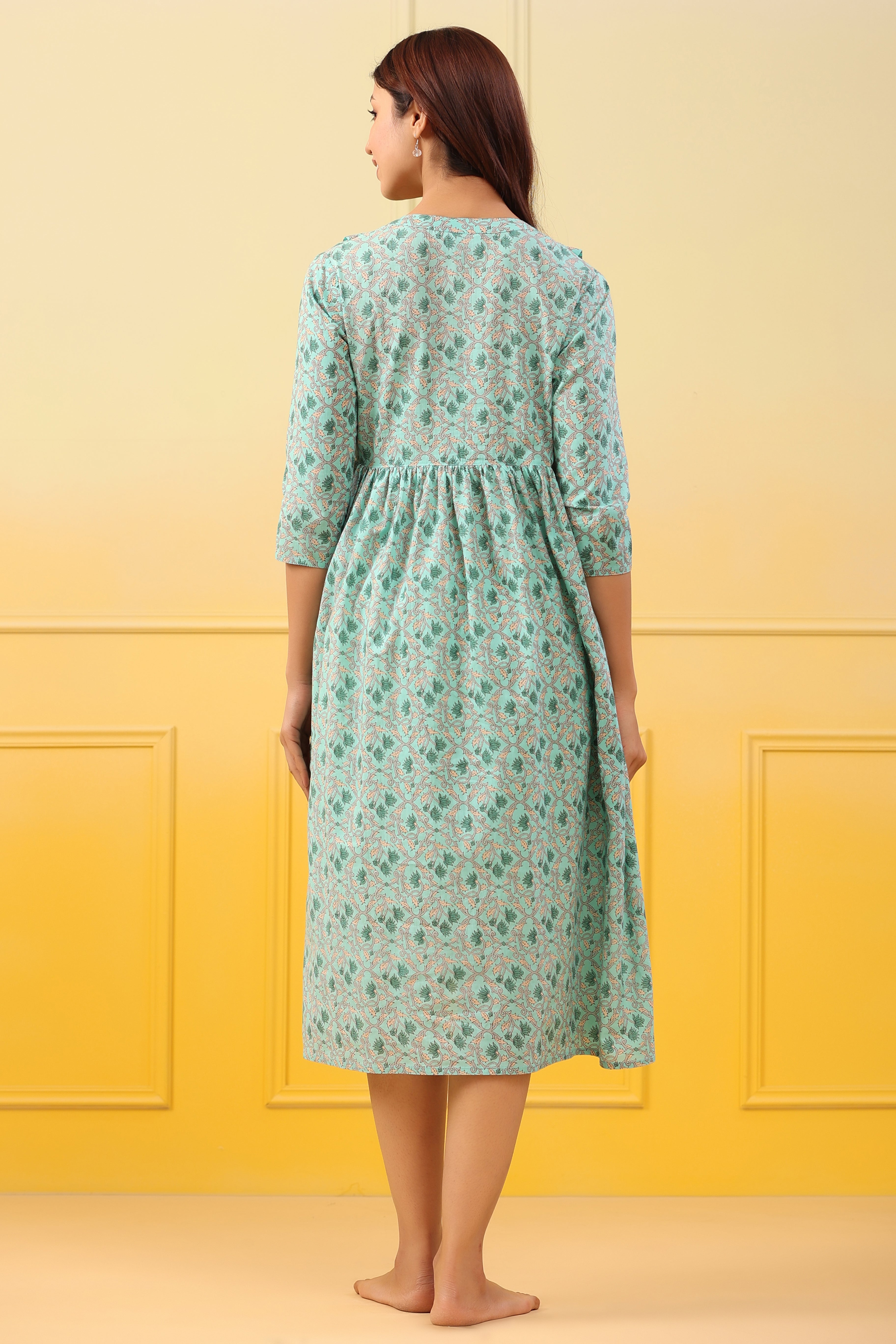 Powder Blue Jaal Cotton Maternity - Nursing Dress