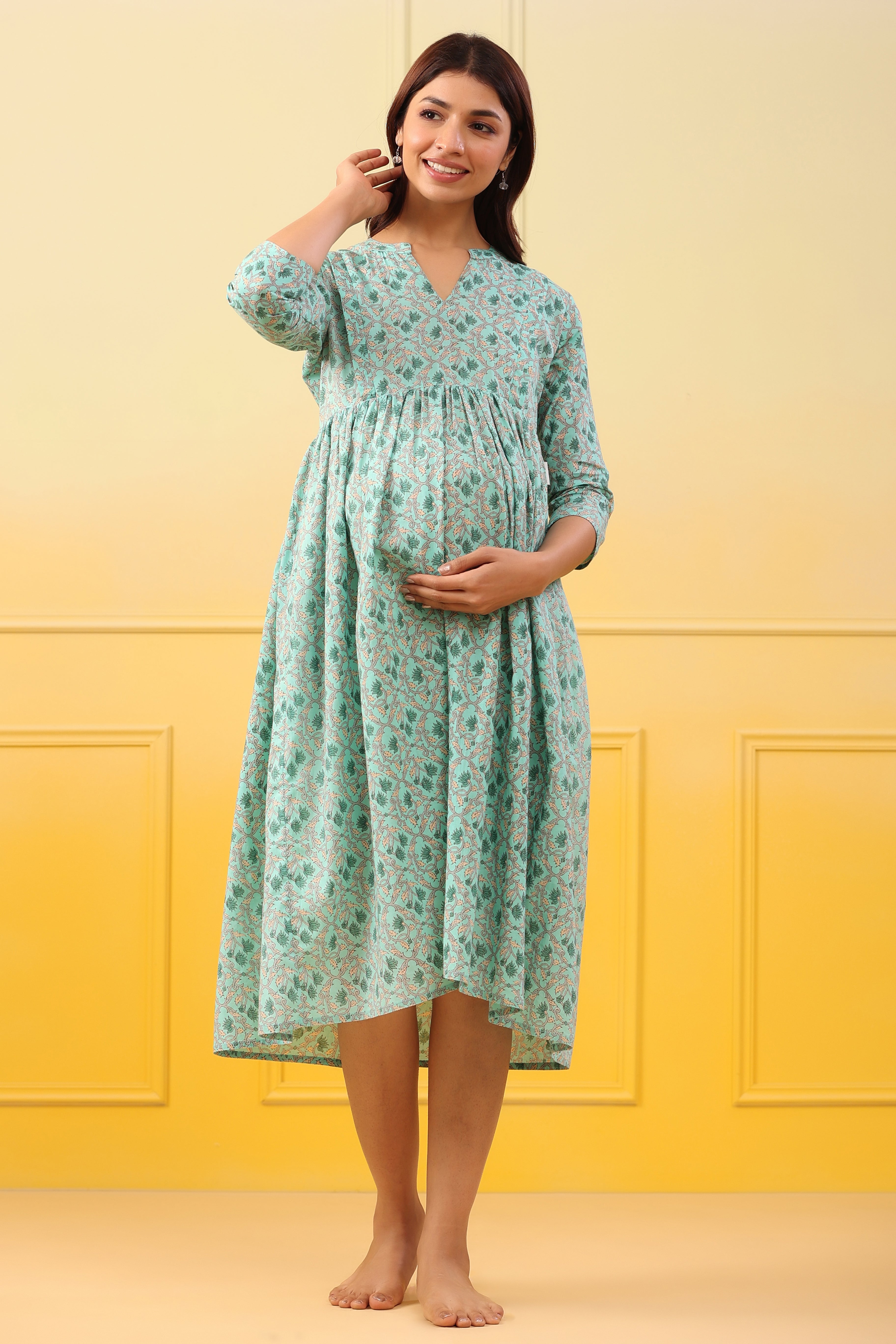Powder Blue Jaal Cotton Maternity - Nursing Dress
