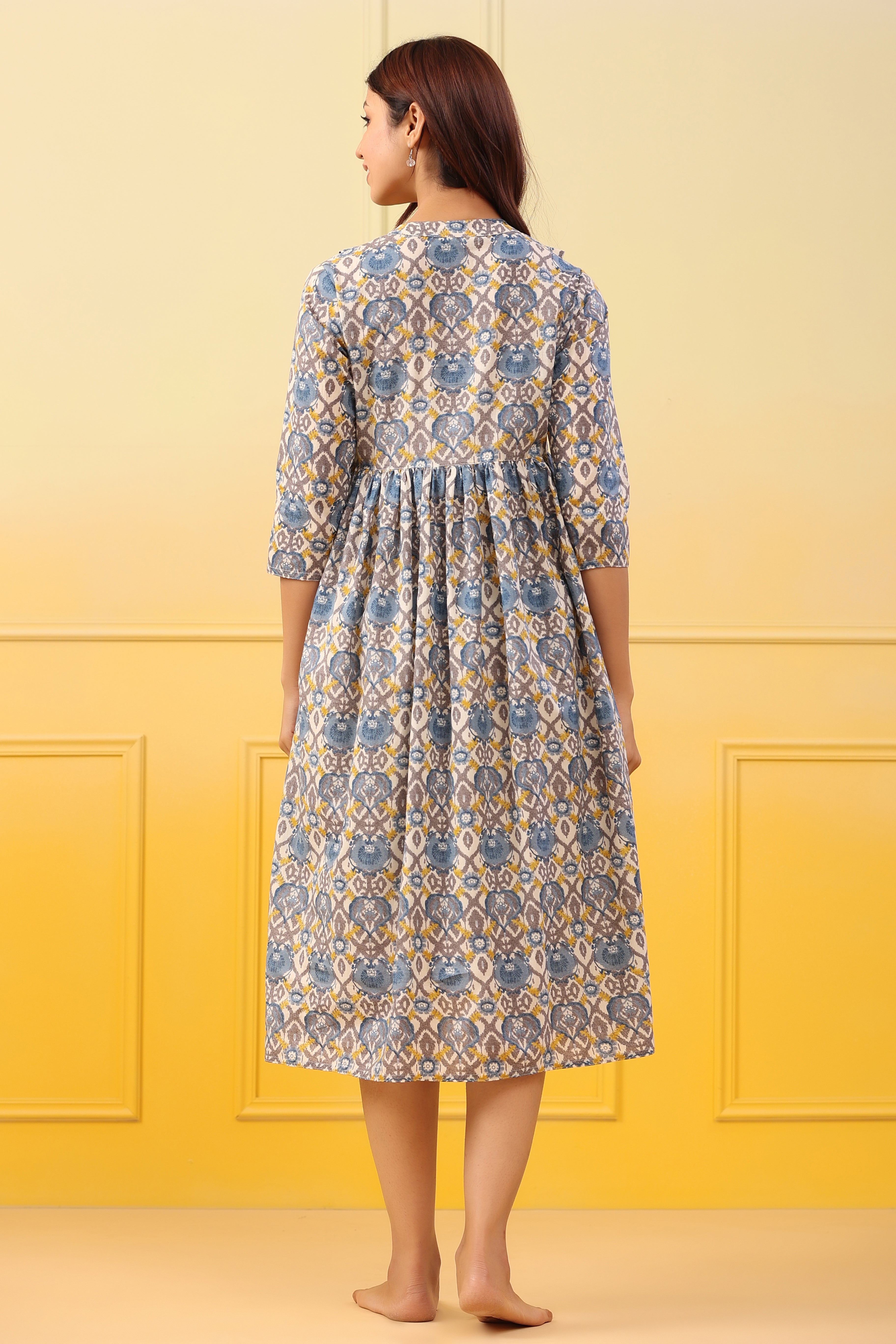 Ice Blue Cotton Maternity - Nursing Dress