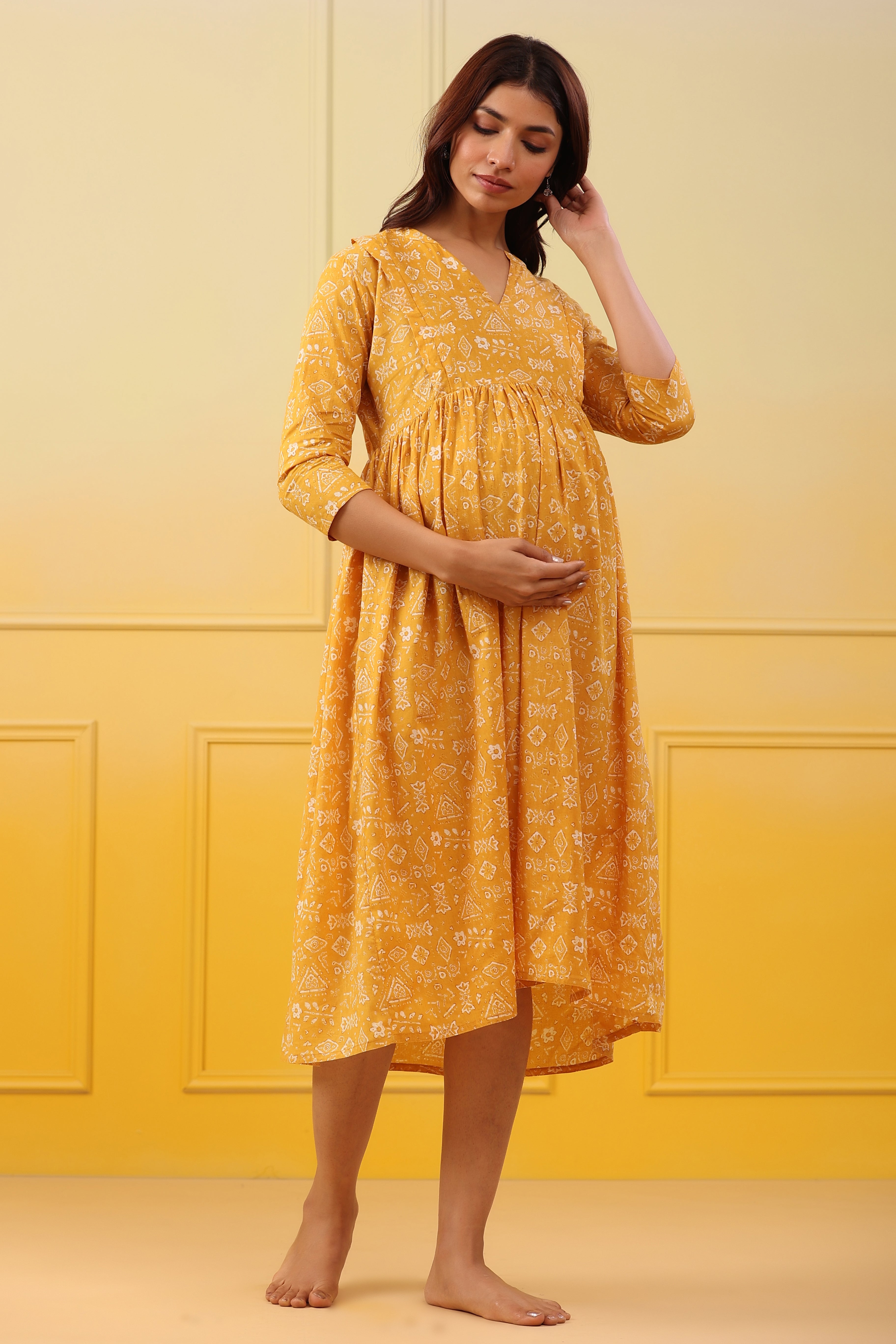 Macaroon Abstract Cotton Maternity - Nursing Dress