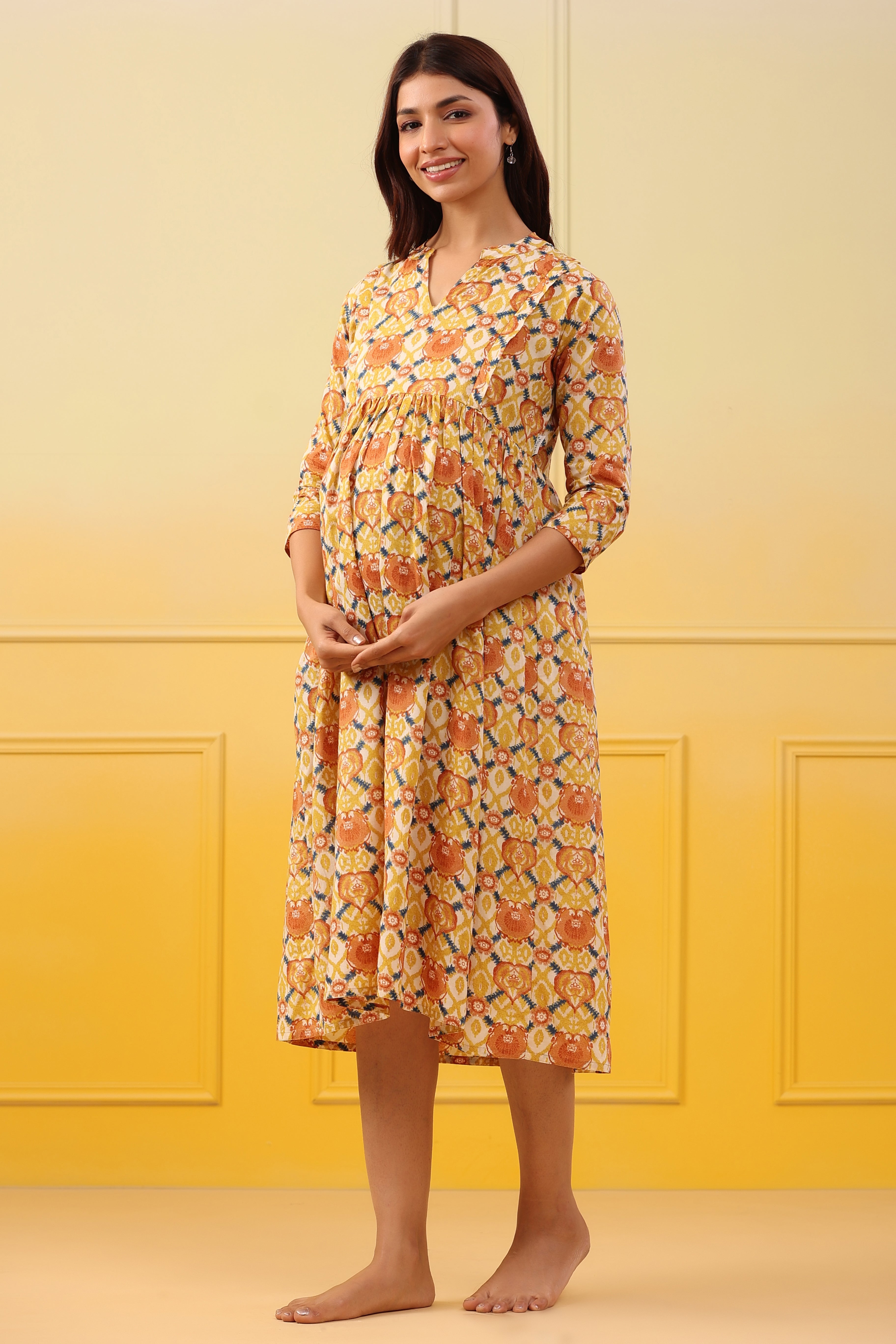 Sunrise Yellow Cotton Maternity - Nursing Dress