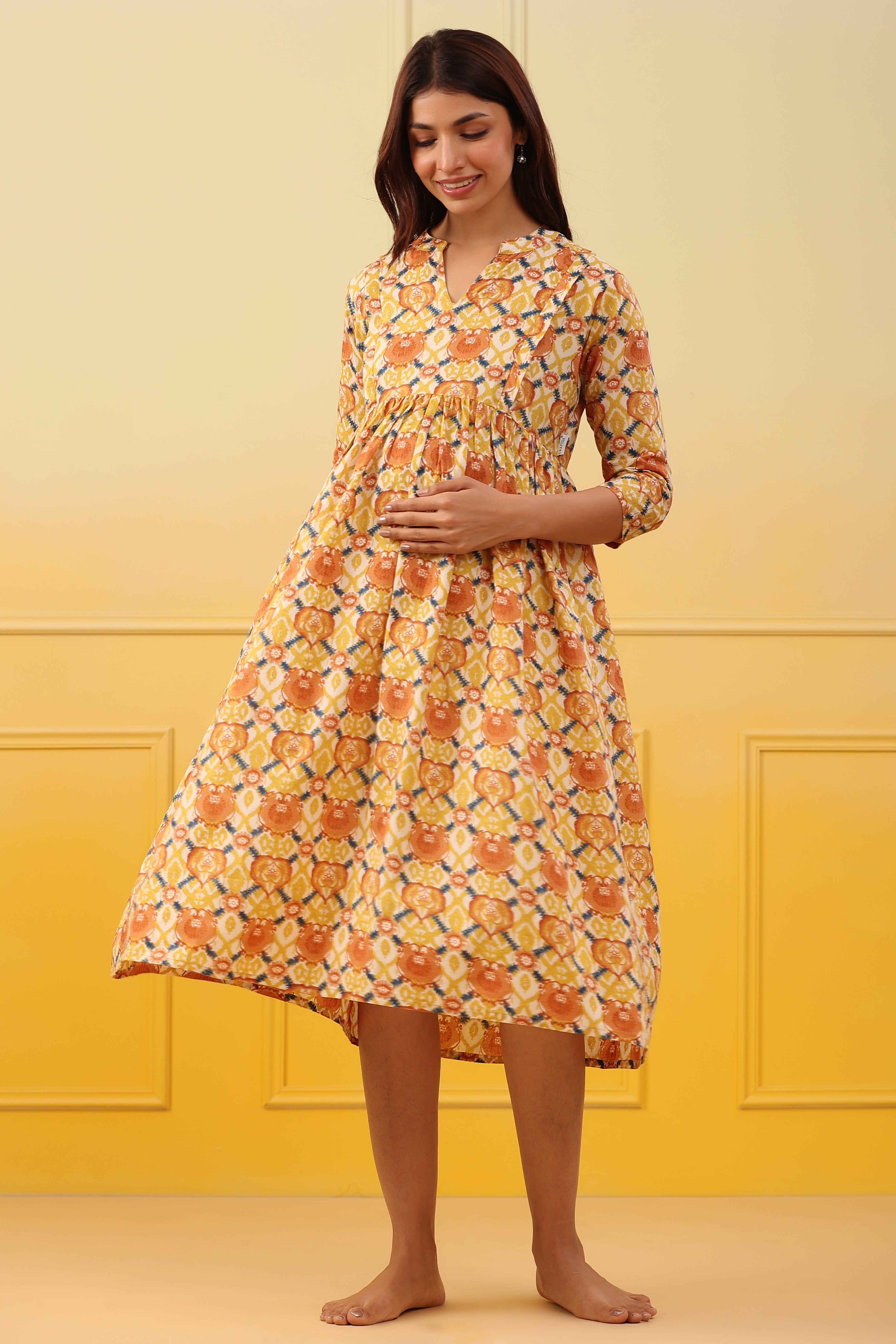 Sunrise Yellow Cotton Maternity - Nursing Dress