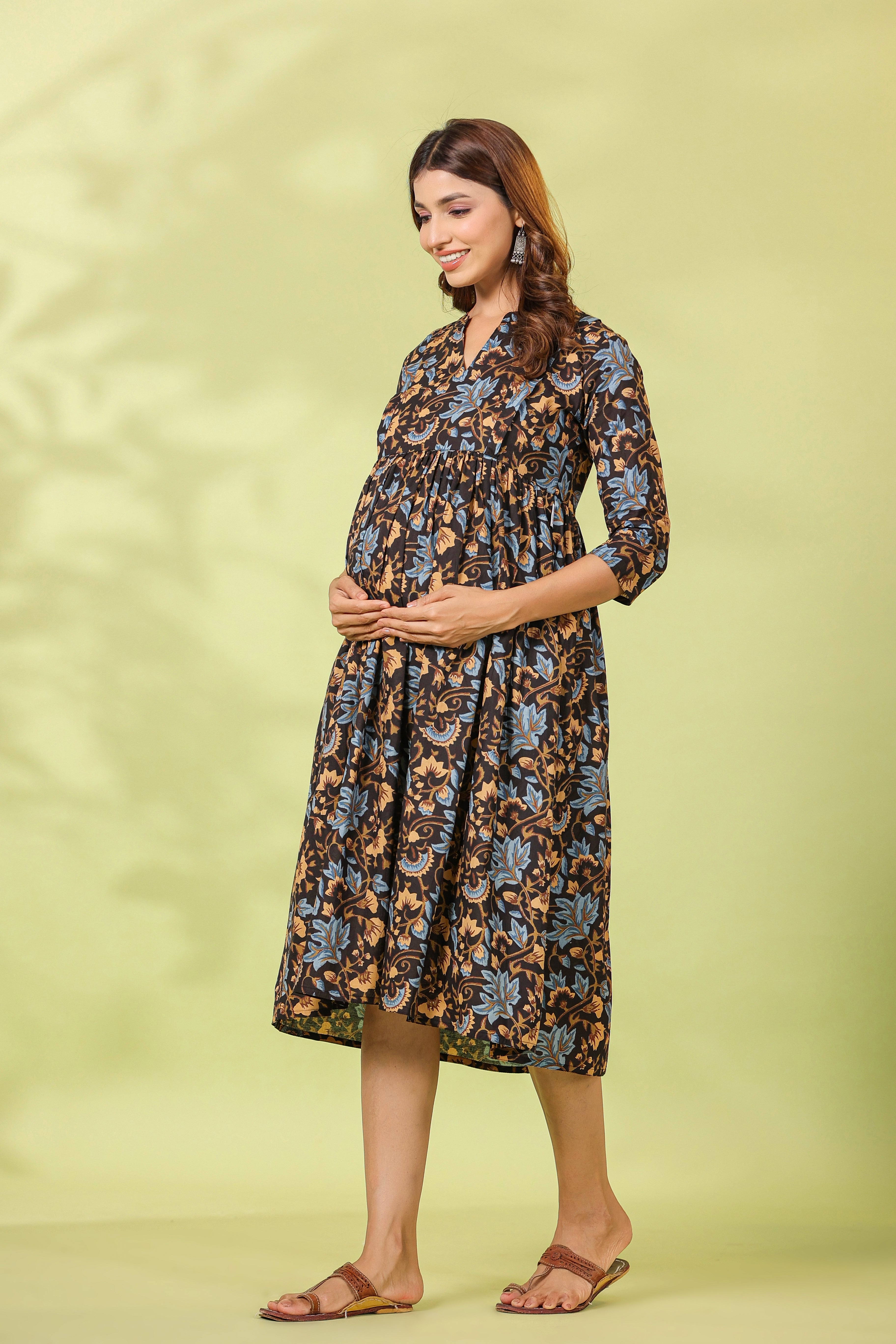 Russet Floral Cotton Maternity - Nursing Dress