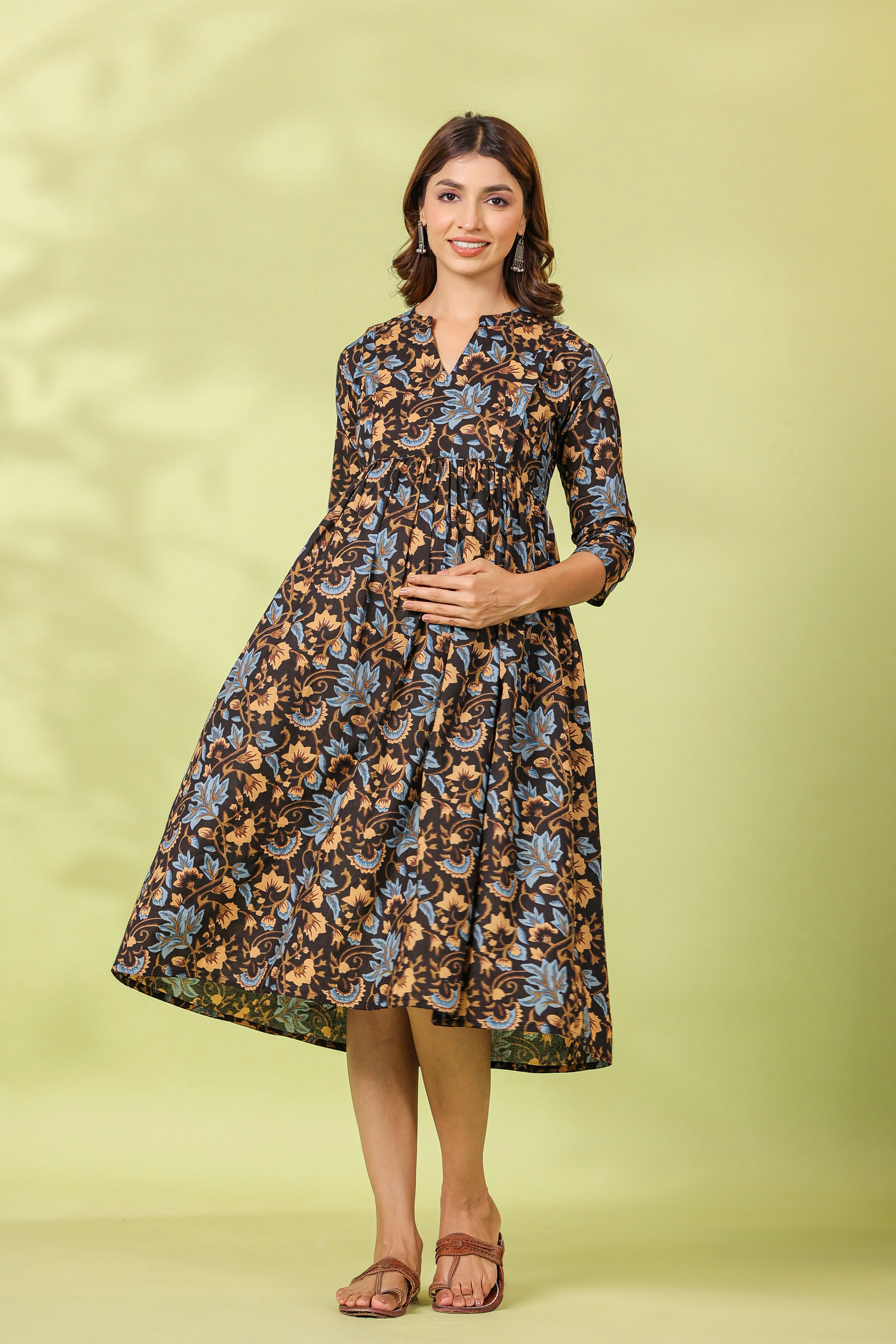 Russet Floral Cotton Maternity - Nursing Dress